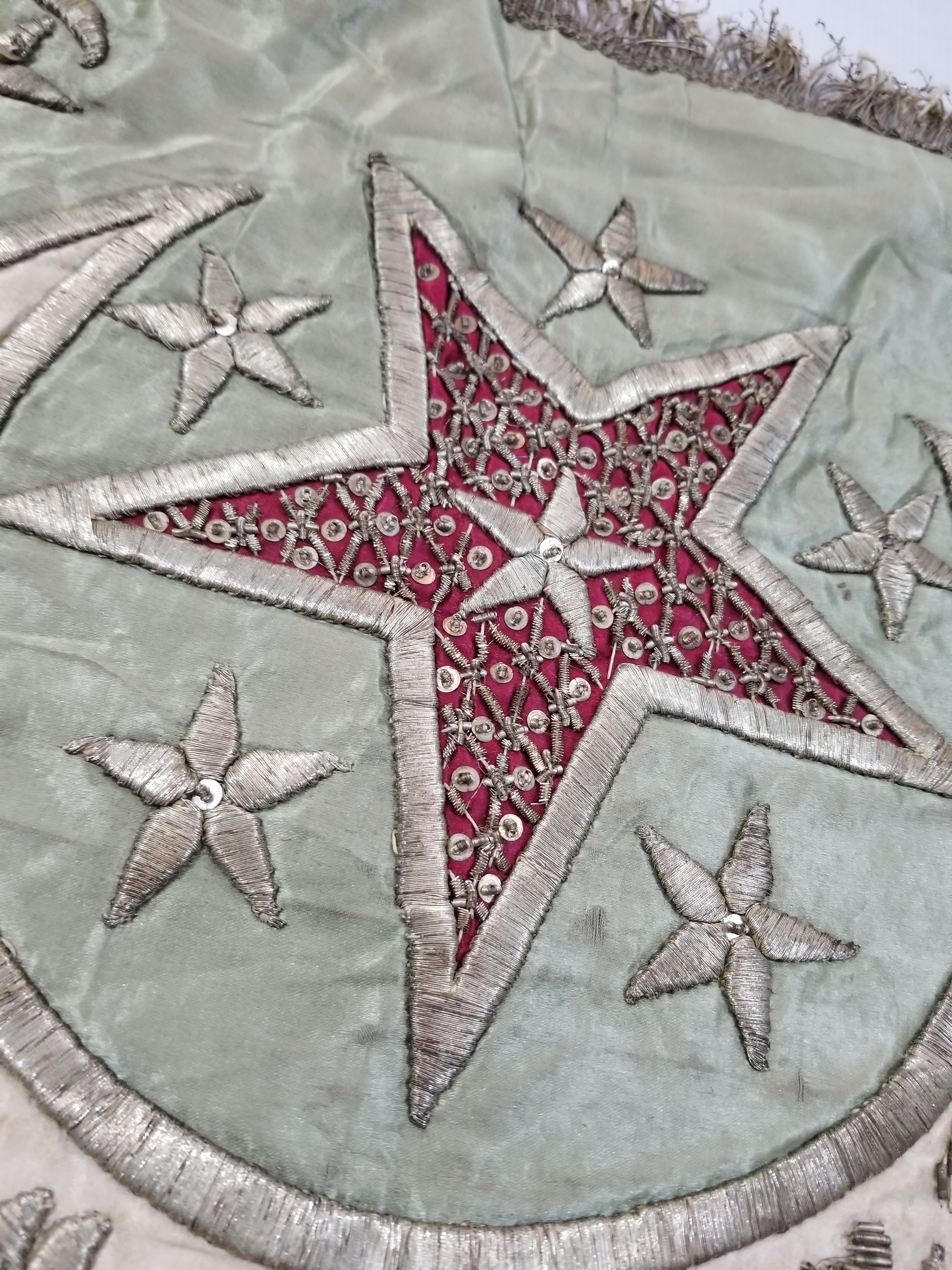 Antique Ottoman Islamic Calligraphy Silver Thread Embroidered Tapestry 43x43cms