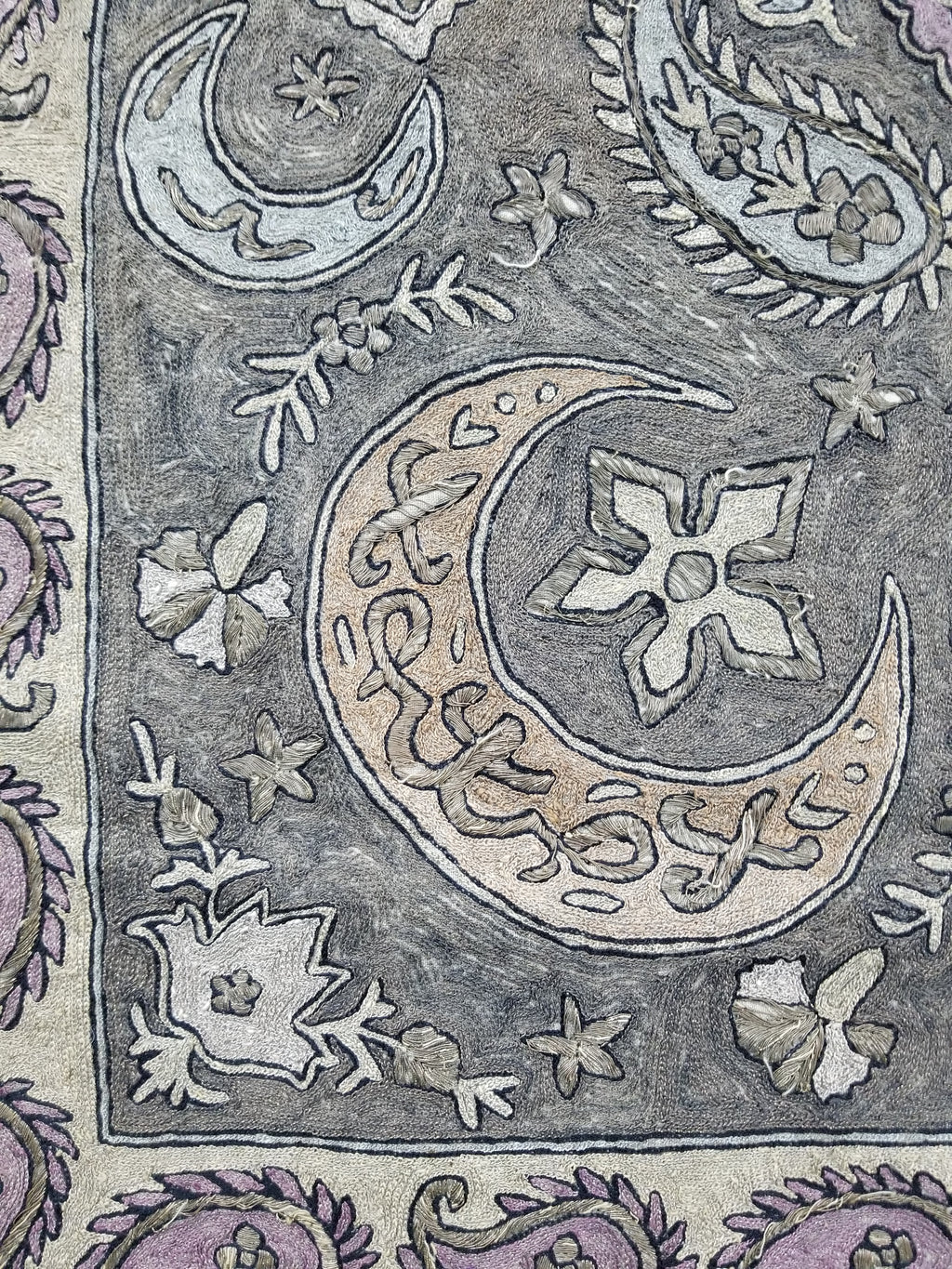 Antique Ottoman Arabic Calligraphy Metallic Embroidered Wall Hanging 185x130cms