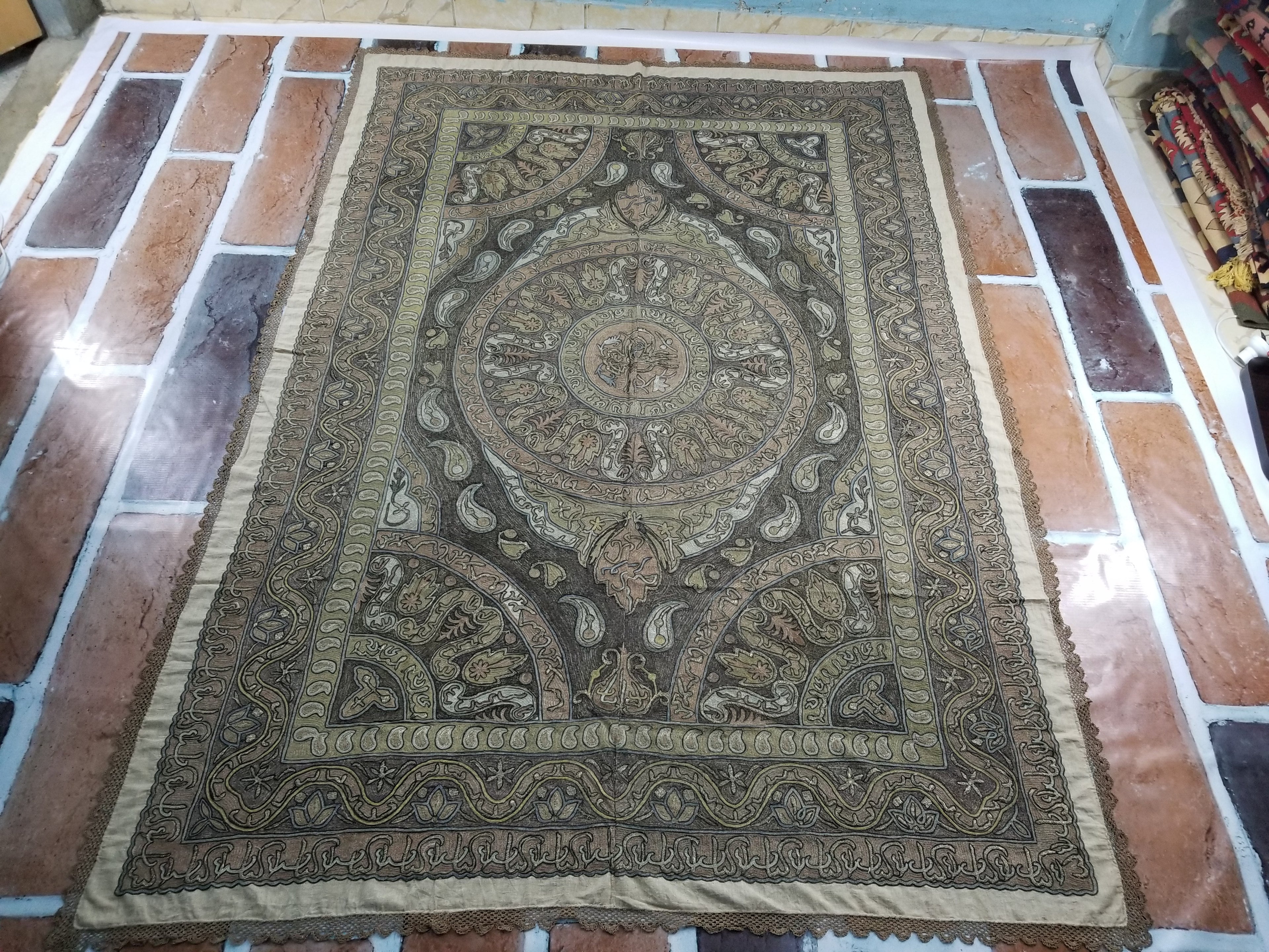 Antique Ottoman Metallic Work Hand Embroidered Ceremonial Cloth 260x180cms