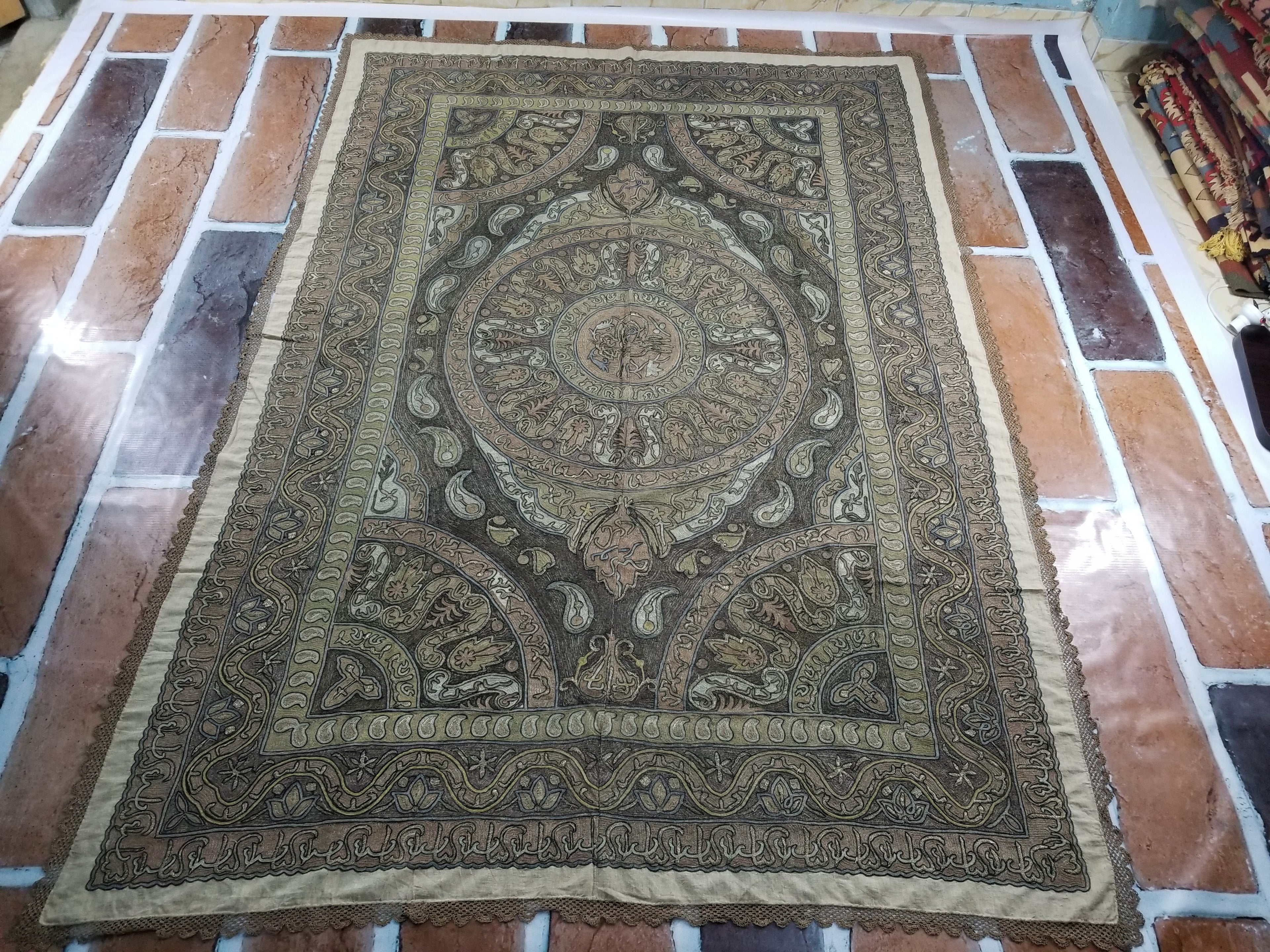 Antique Ottoman Metallic Work Hand Embroidered Ceremonial Cloth 260x180cms