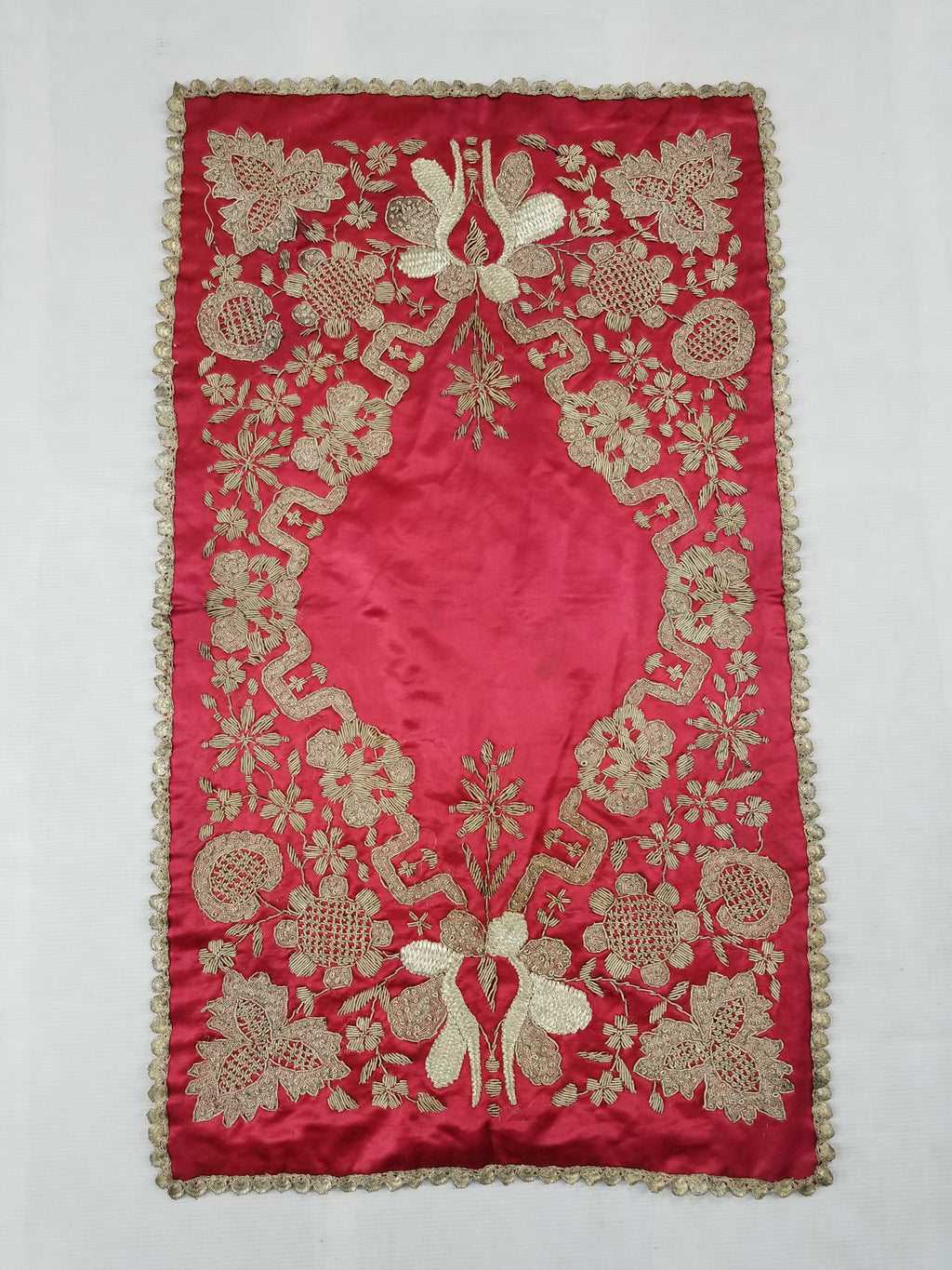Antique Ottoman Silver Metallic Embroidered Silk Tapestry Panel 85x49cms