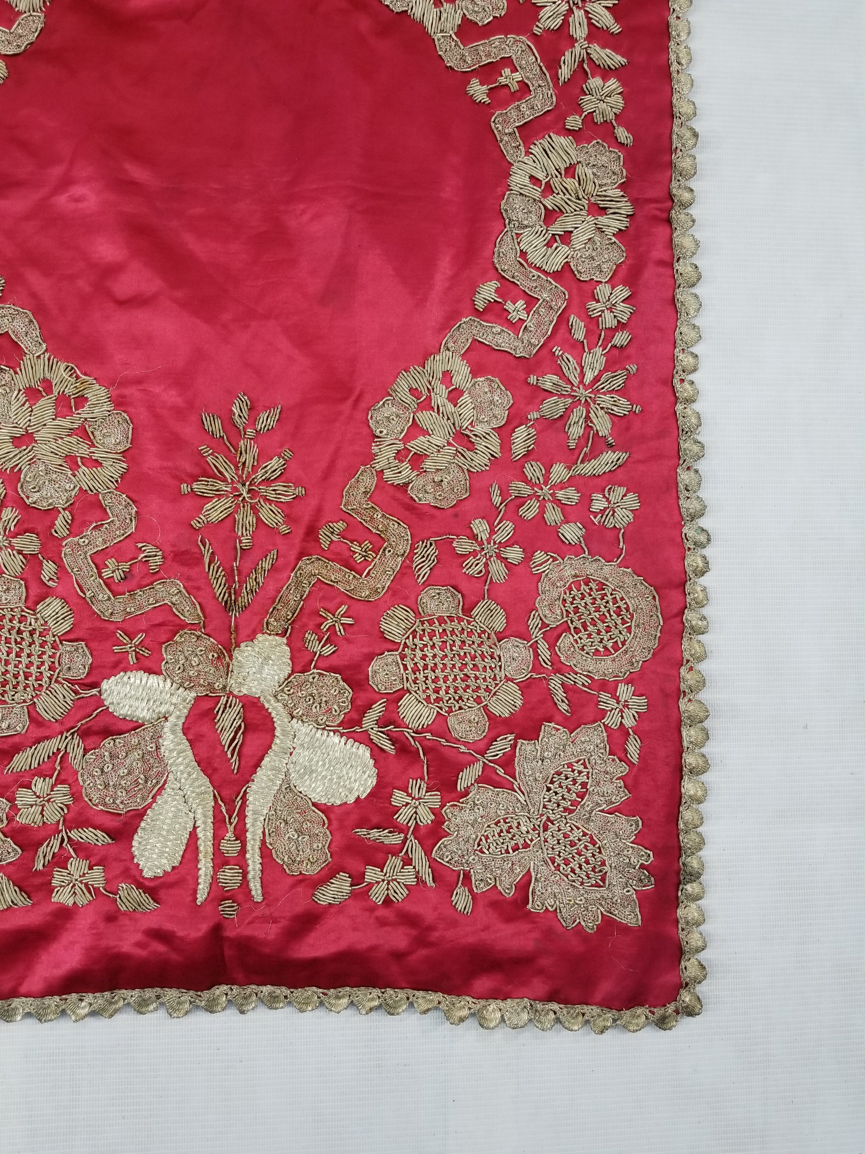 Antique Ottoman Silver Metallic Embroidered Silk Tapestry Panel 85x49cms