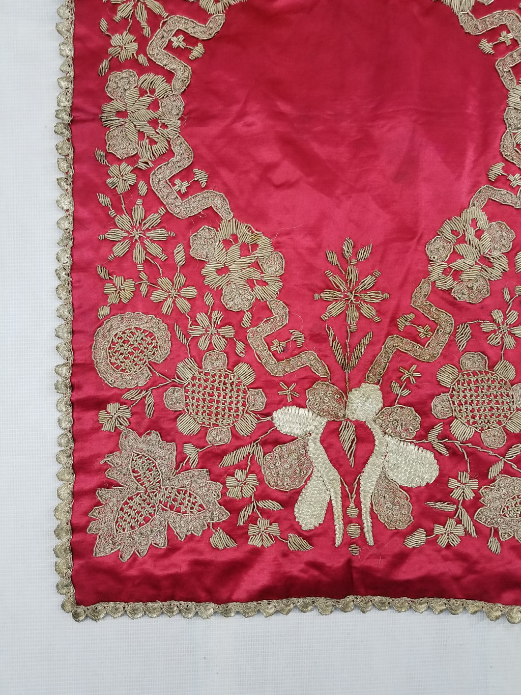 Antique Ottoman Silver Metallic Embroidered Silk Tapestry Panel 85x49cms