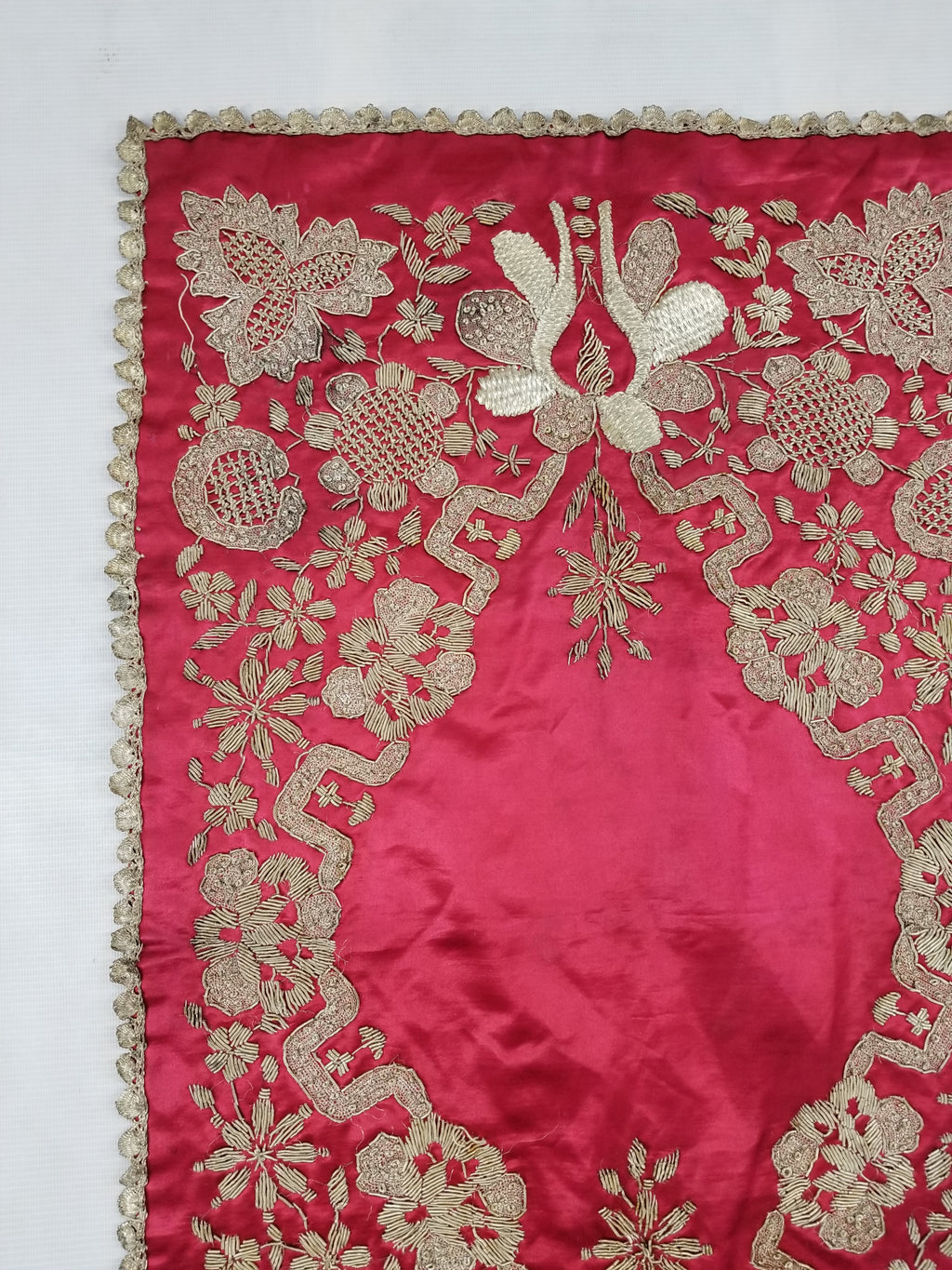 Antique Ottoman Silver Metallic Embroidered Silk Tapestry Panel 85x49cms