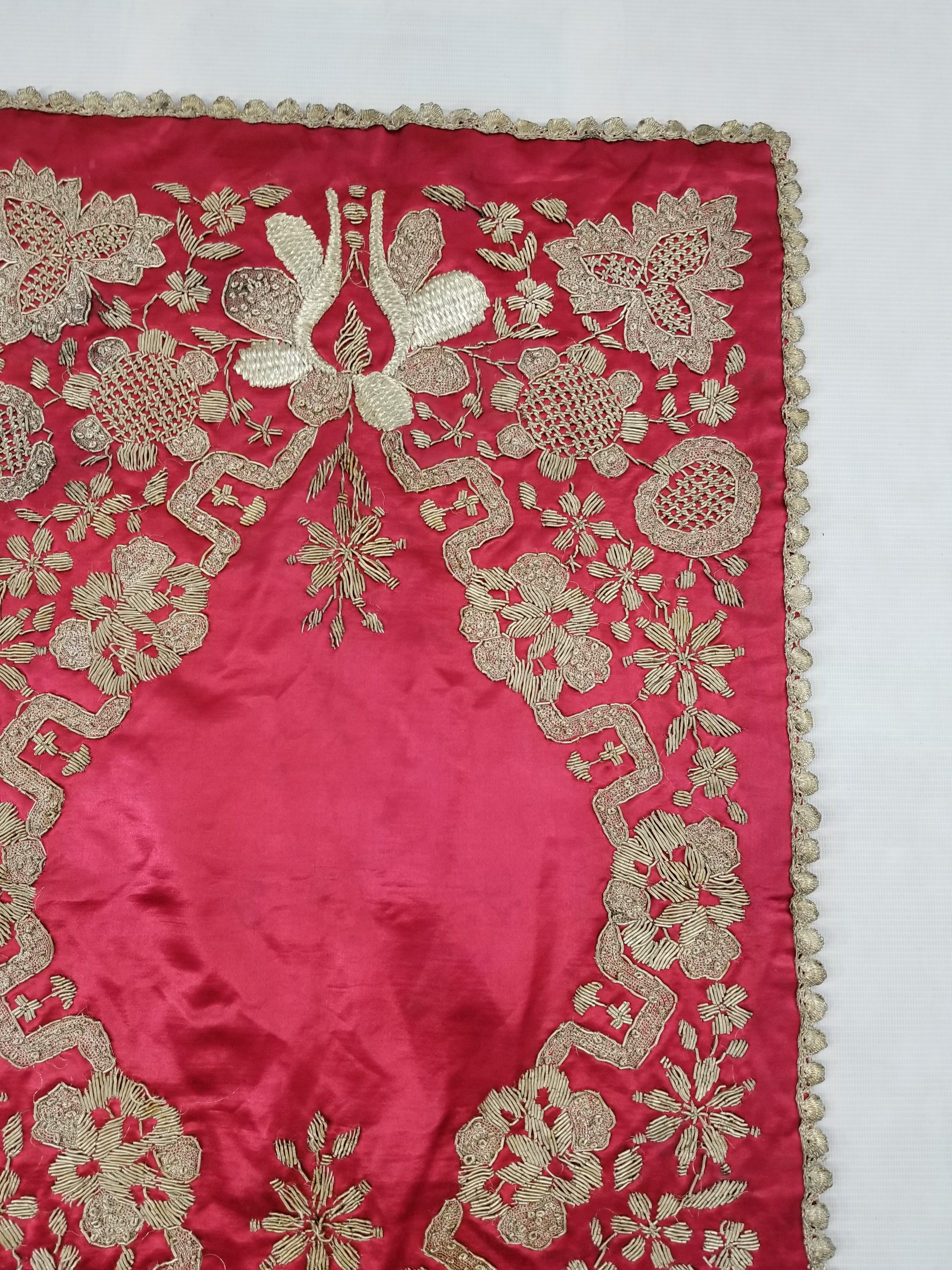 Antique Ottoman Silver Metallic Embroidered Silk Tapestry Panel 85x49cms