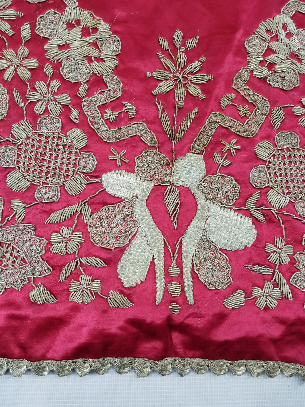 Antique Ottoman Silver Metallic Embroidered Silk Tapestry Panel 85x49cms