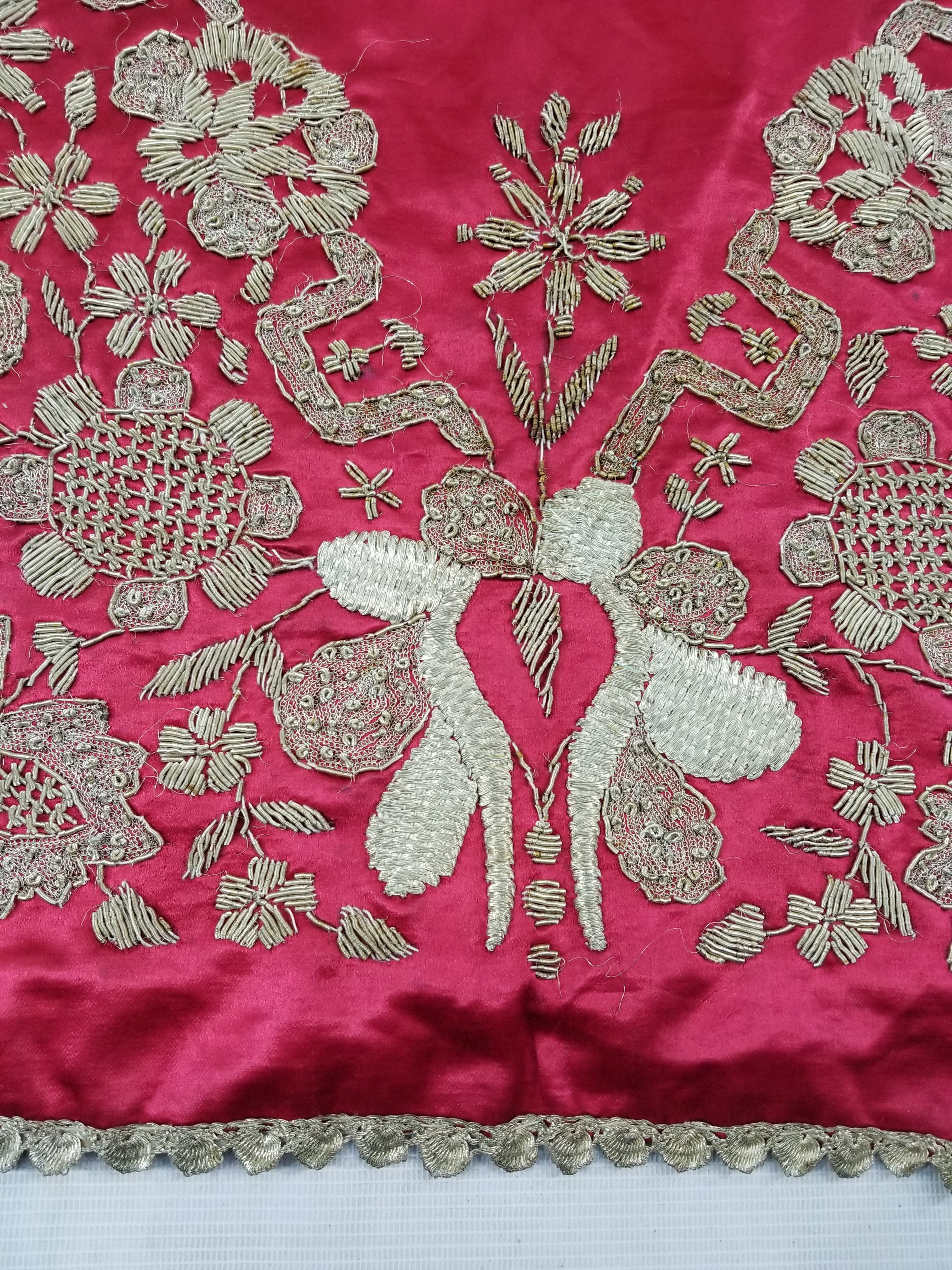 Antique Ottoman Silver Metallic Embroidered Silk Tapestry Panel 85x49cms