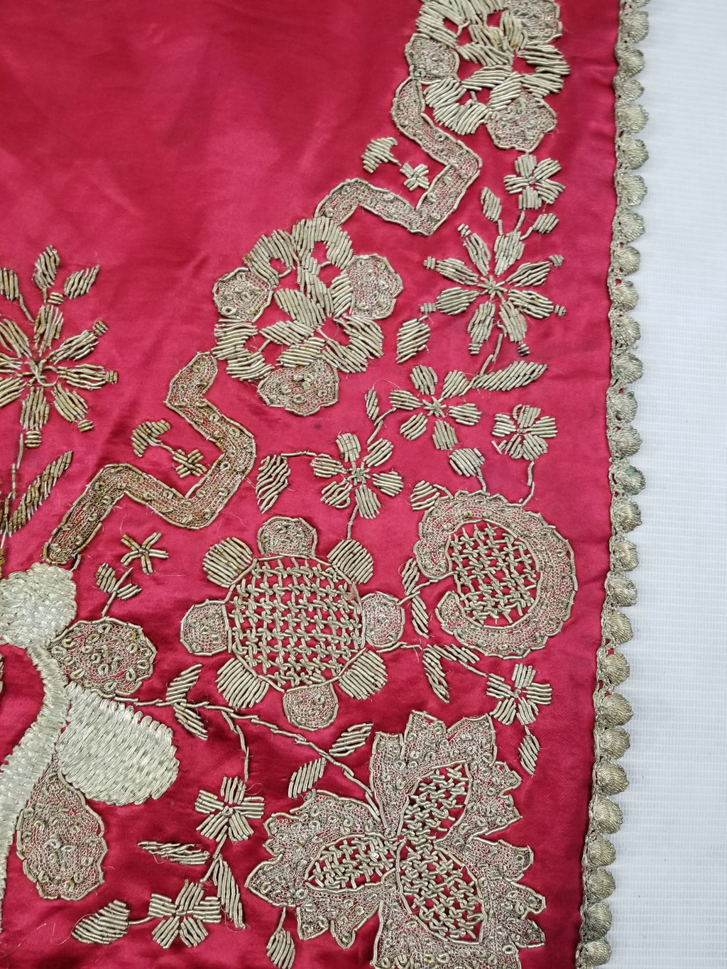 Antique Ottoman Silver Metallic Embroidered Silk Tapestry Panel 85x49cms