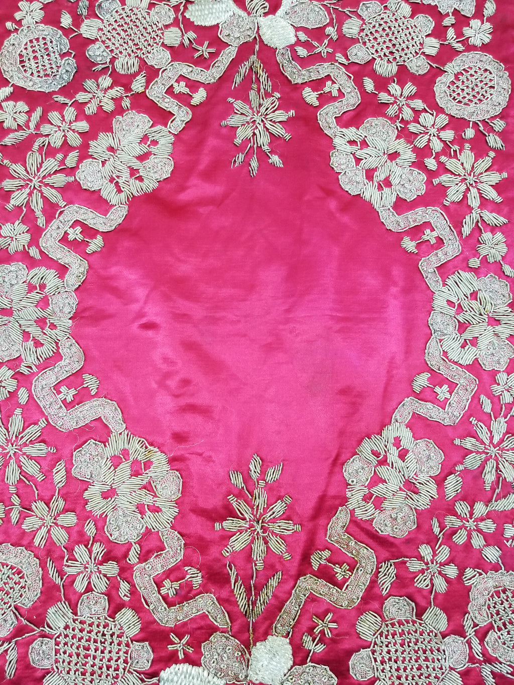 Antique Ottoman Silver Metallic Embroidered Silk Tapestry Panel 85x49cms
