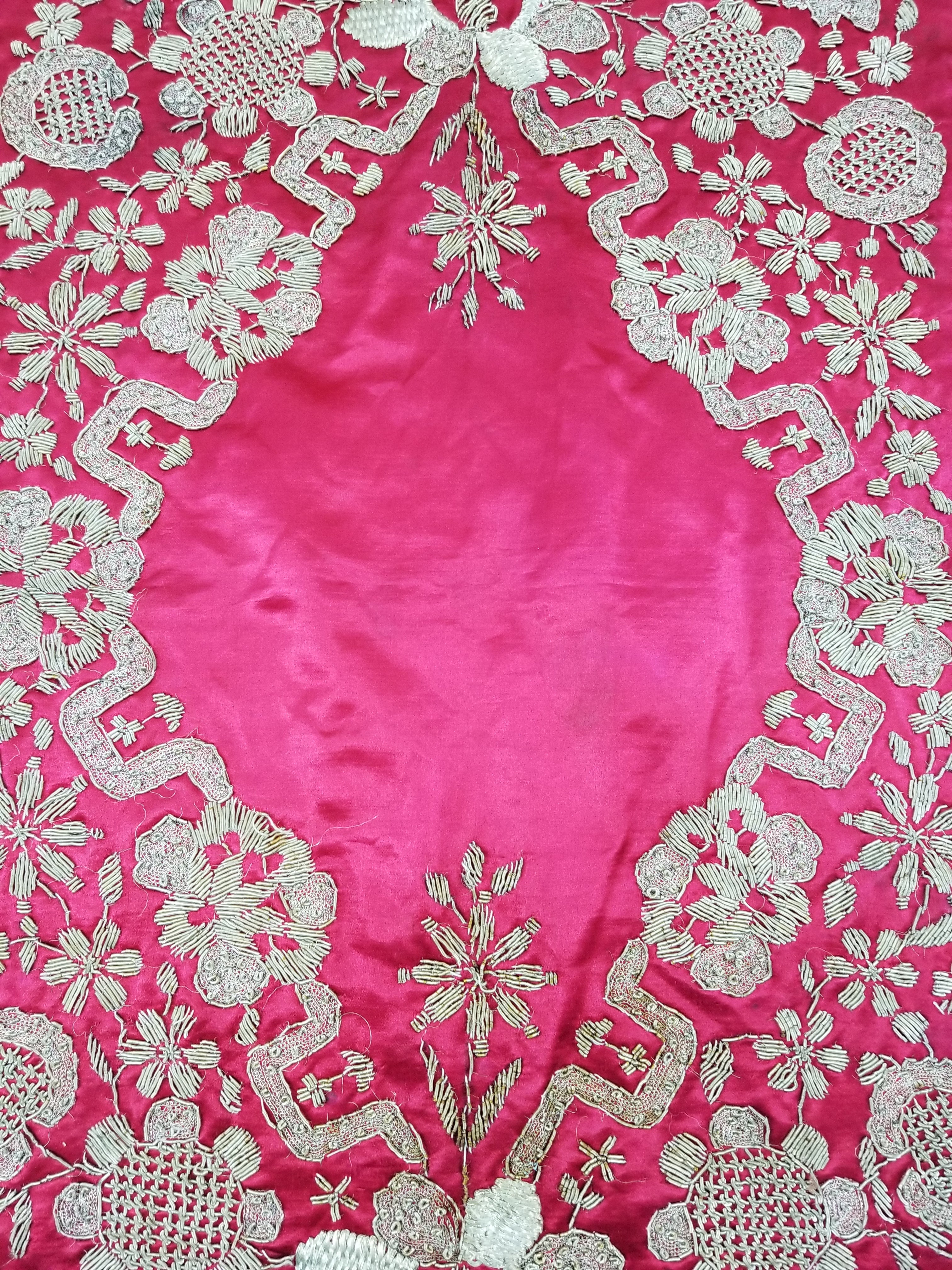 Antique Ottoman Silver Metallic Embroidered Silk Tapestry Panel 85x49cms