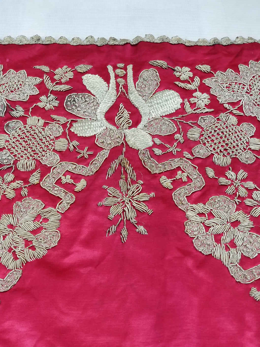 Antique Ottoman Silver Metallic Embroidered Silk Tapestry Panel 85x49cms