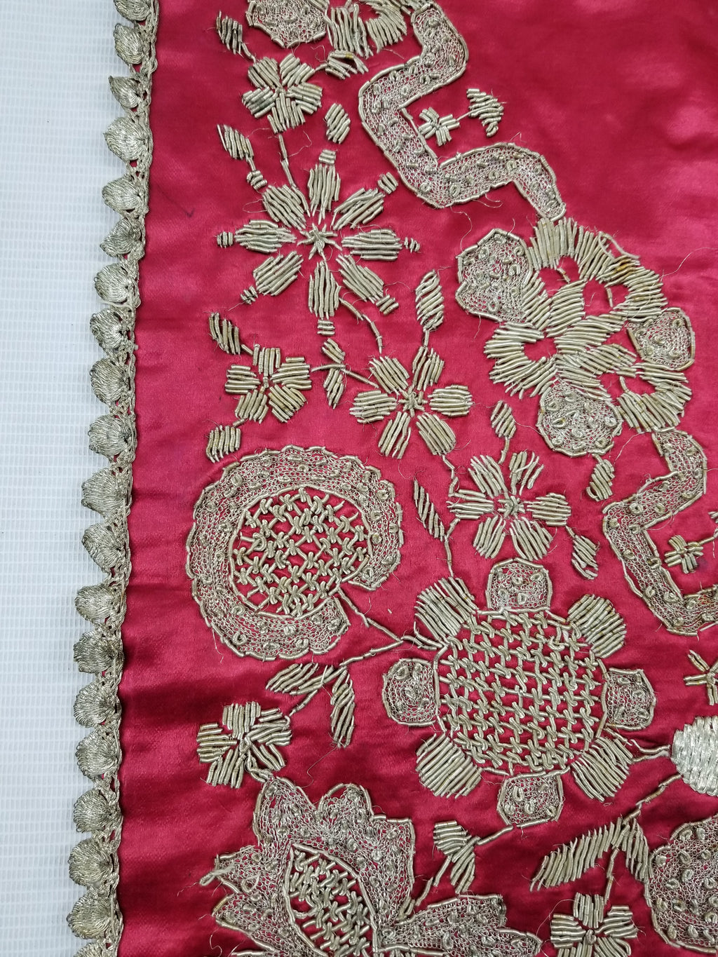 Antique Ottoman Silver Metallic Embroidered Silk Tapestry Panel 85x49cms
