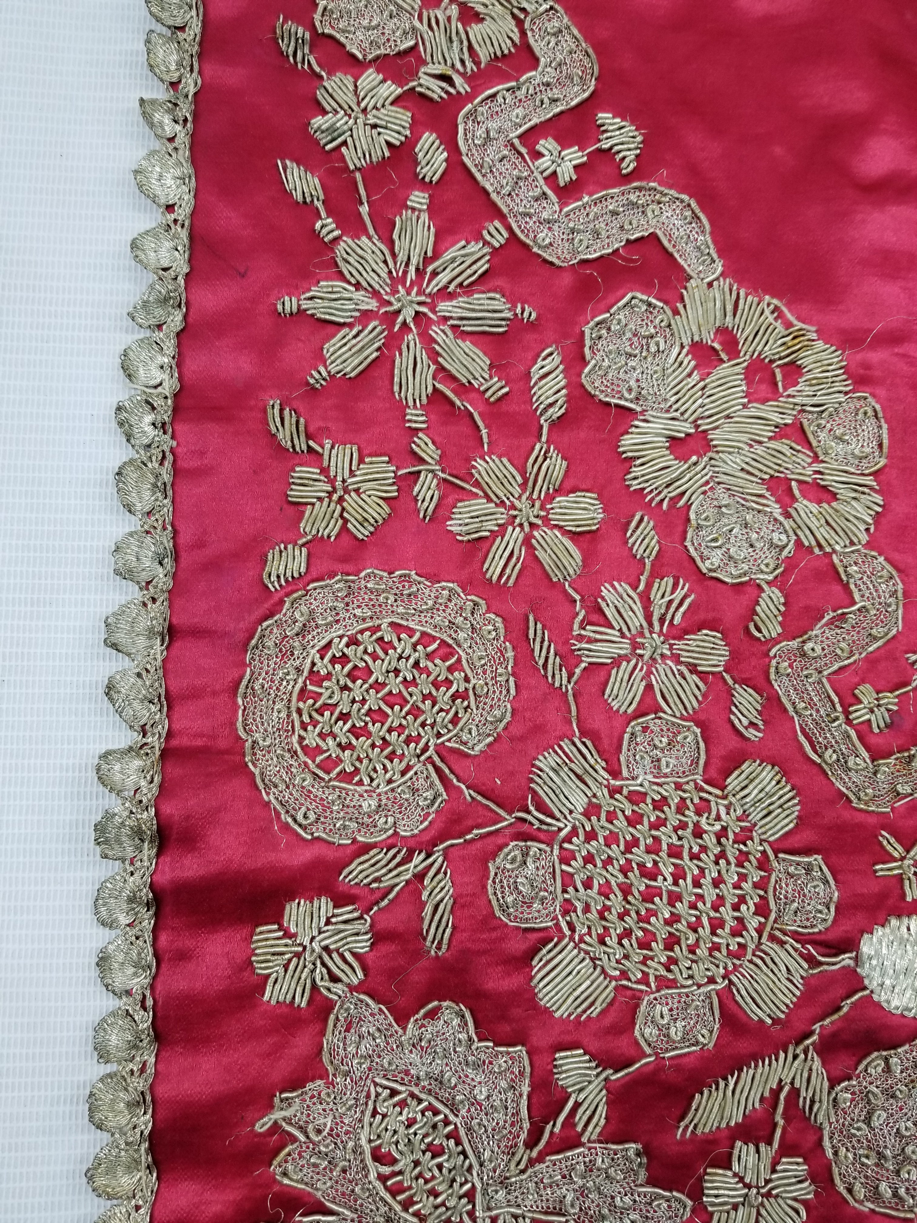Antique Ottoman Silver Metallic Embroidered Silk Tapestry Panel 85x49cms