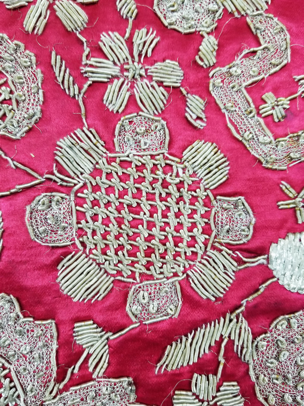 Antique Ottoman Silver Metallic Embroidered Silk Tapestry Panel 85x49cms