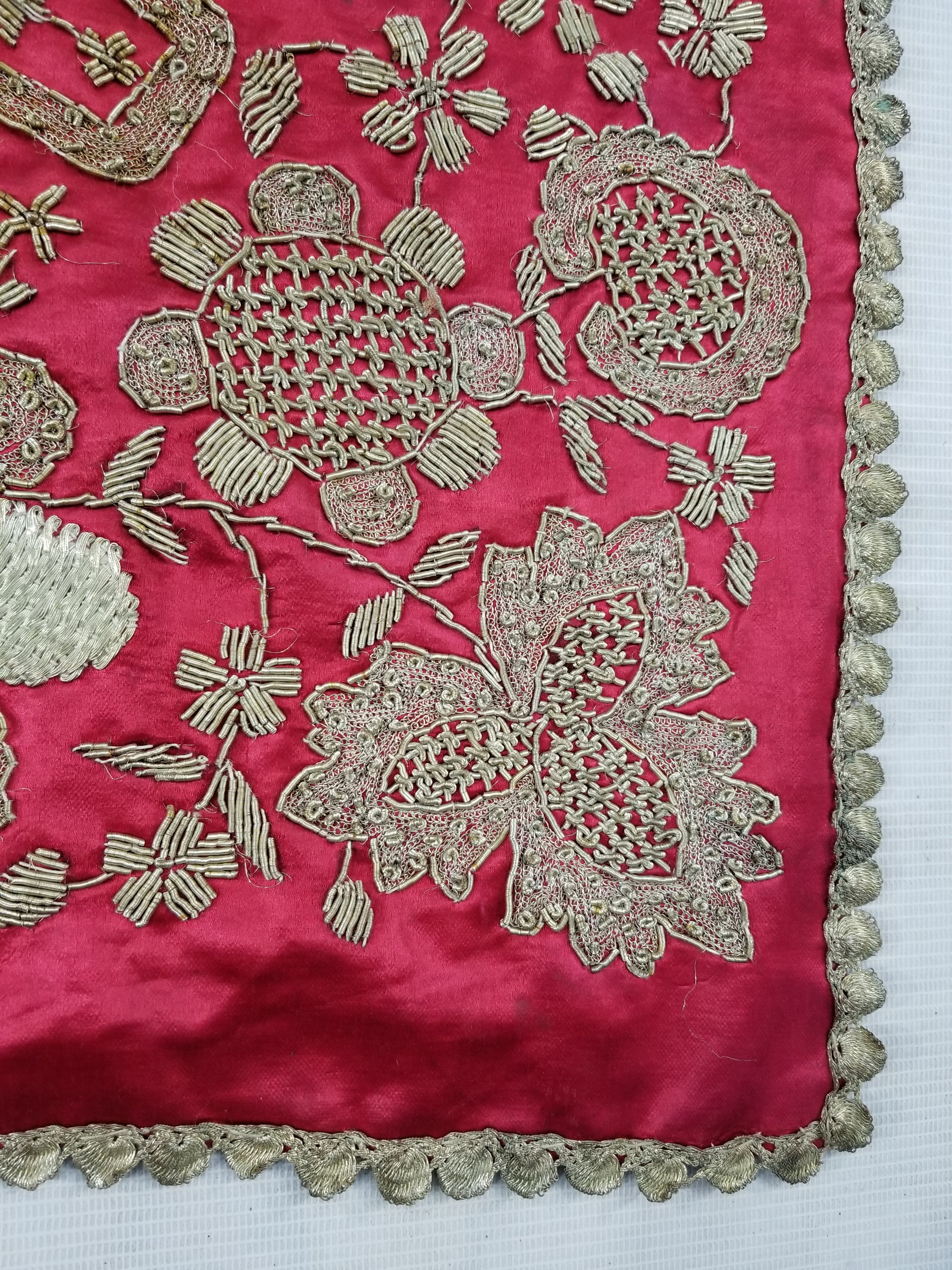 Antique Ottoman Silver Metallic Embroidered Silk Tapestry Panel 85x49cms