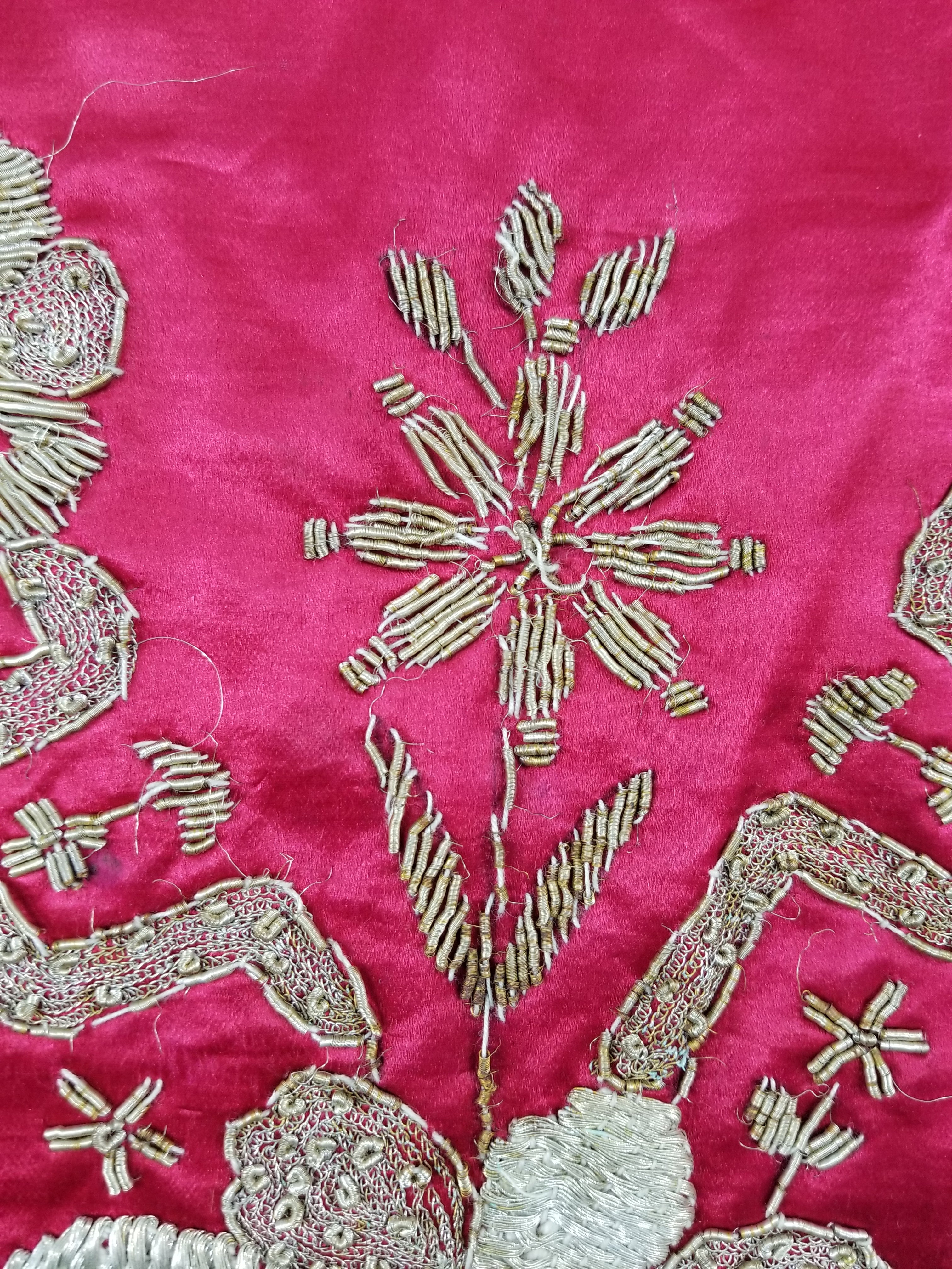 Antique Ottoman Silver Metallic Embroidered Silk Tapestry Panel 85x49cms