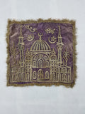 Antique Ottoman Mosque Gold Metallic Embroidered Velvet Religious Panel 38x38cms