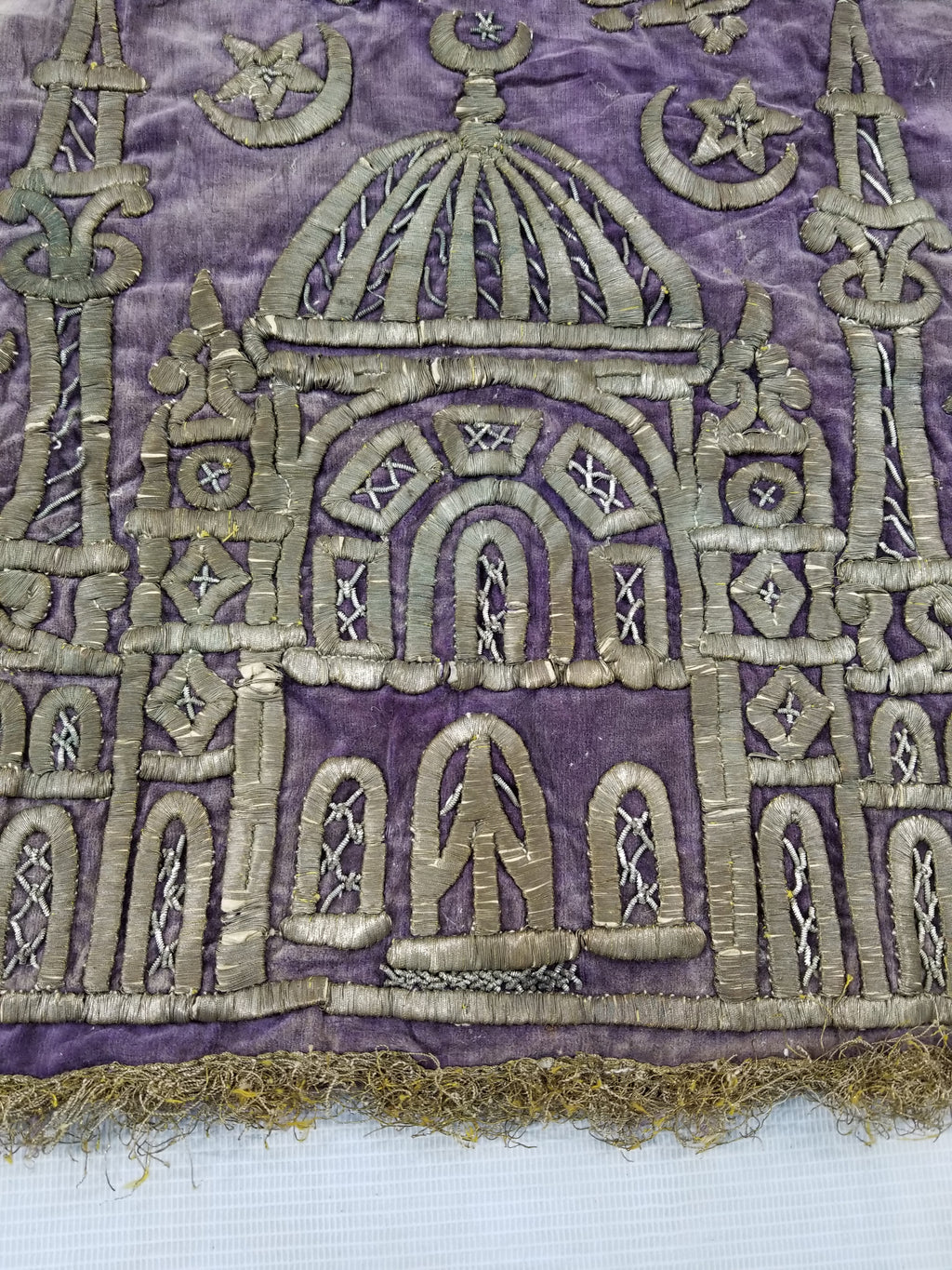 Antique Ottoman Mosque Gold Metallic Embroidered Velvet Religious Panel 38x38cms