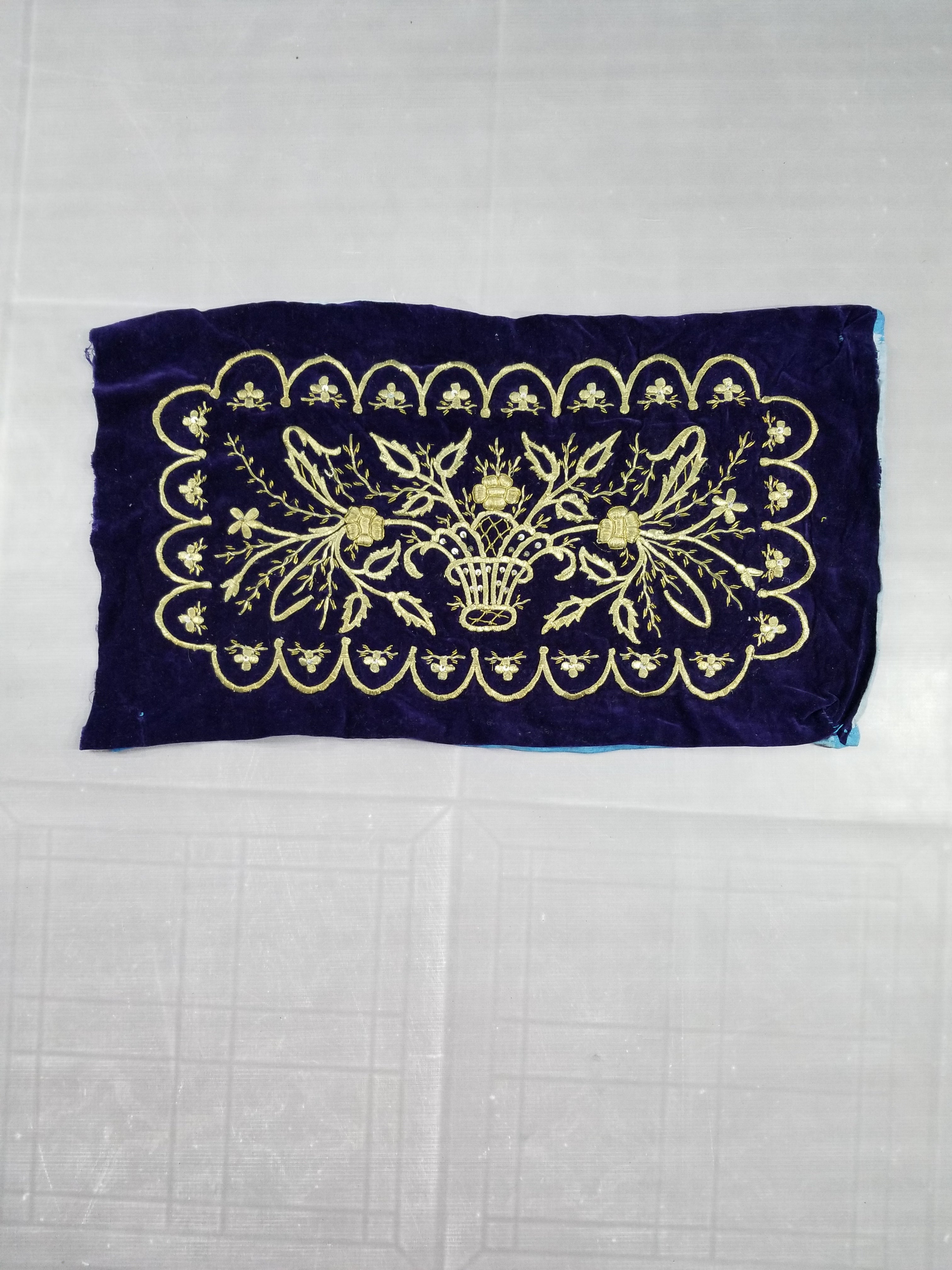 Antique Ottoman Floral Gold Metallic Embroidered Velvet Panel 69x39cms