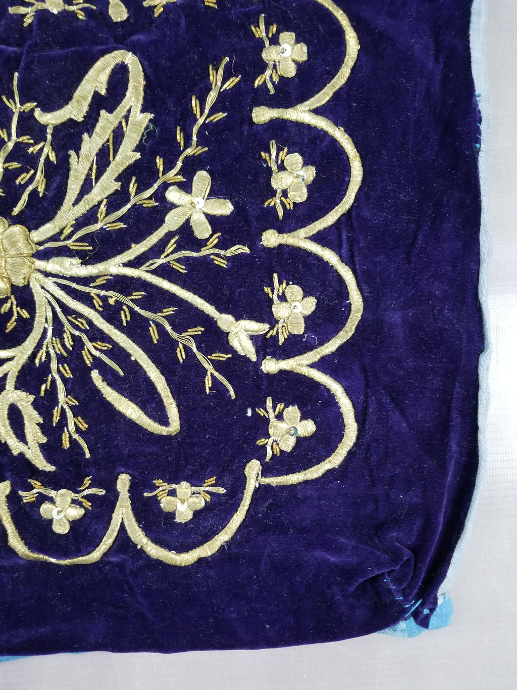 Antique Ottoman Floral Gold Metallic Embroidered Velvet Panel 69x39cms