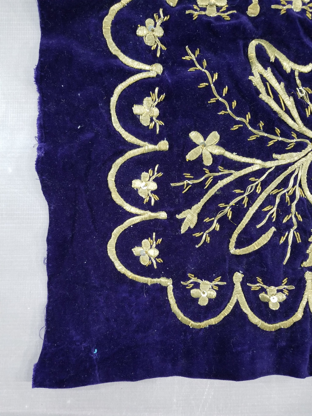 Antique Ottoman Floral Gold Metallic Embroidered Velvet Panel 69x39cms