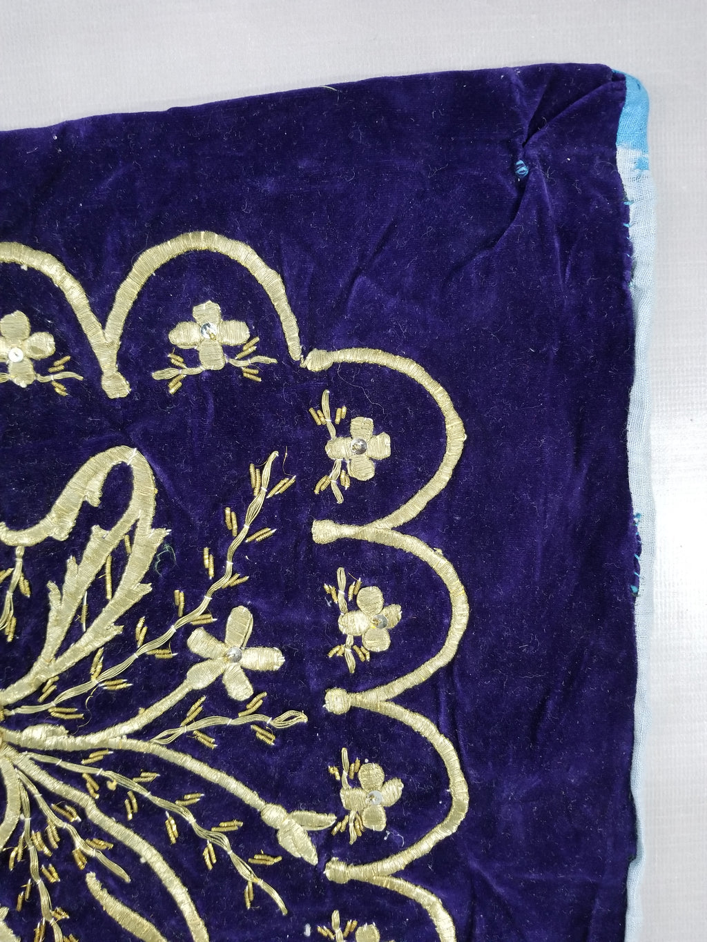Antique Ottoman Floral Gold Metallic Embroidered Velvet Panel 69x39cms