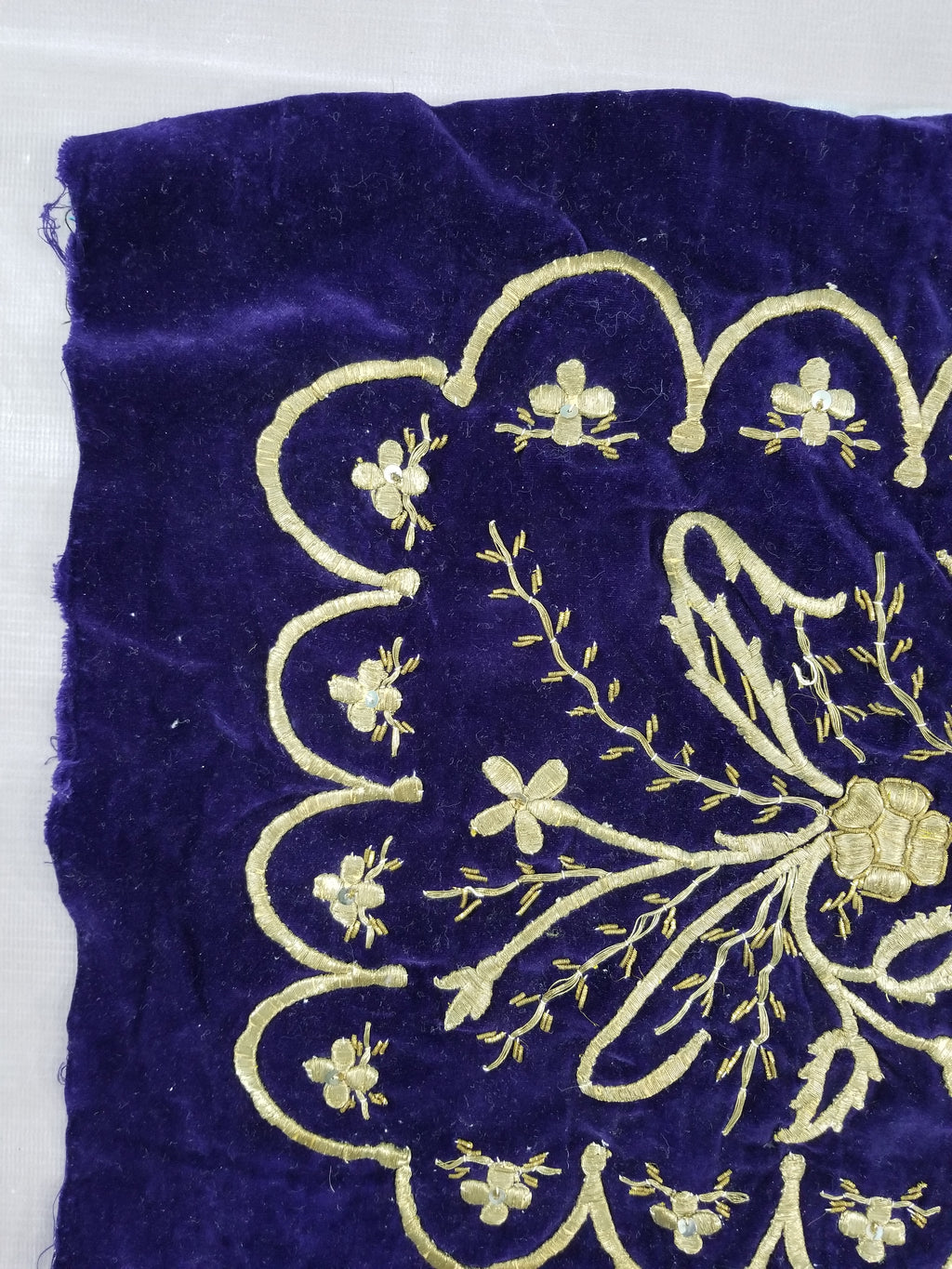 Antique Ottoman Floral Gold Metallic Embroidered Velvet Panel 69x39cms