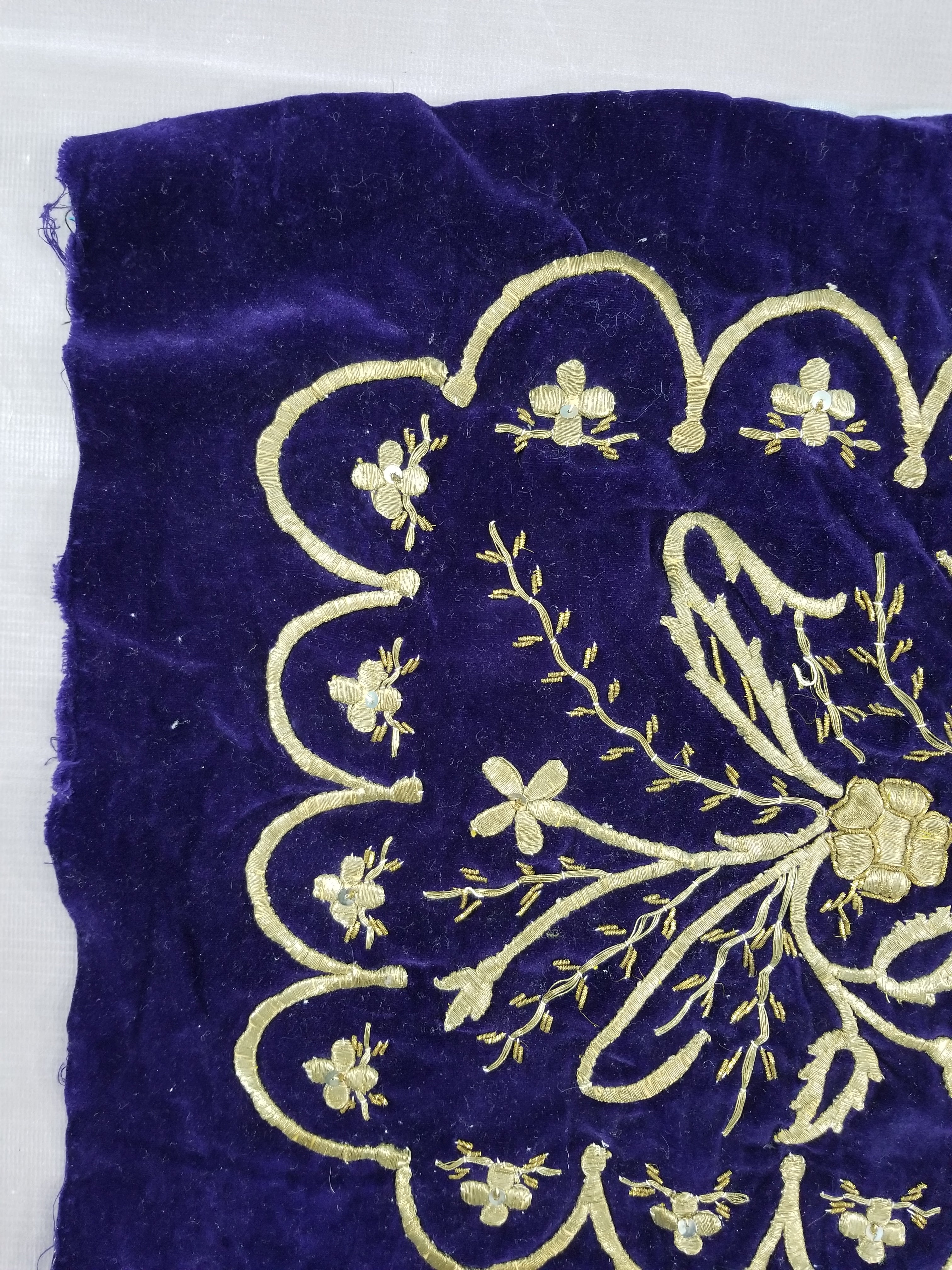 Antique Ottoman Floral Gold Metallic Embroidered Velvet Panel 69x39cms