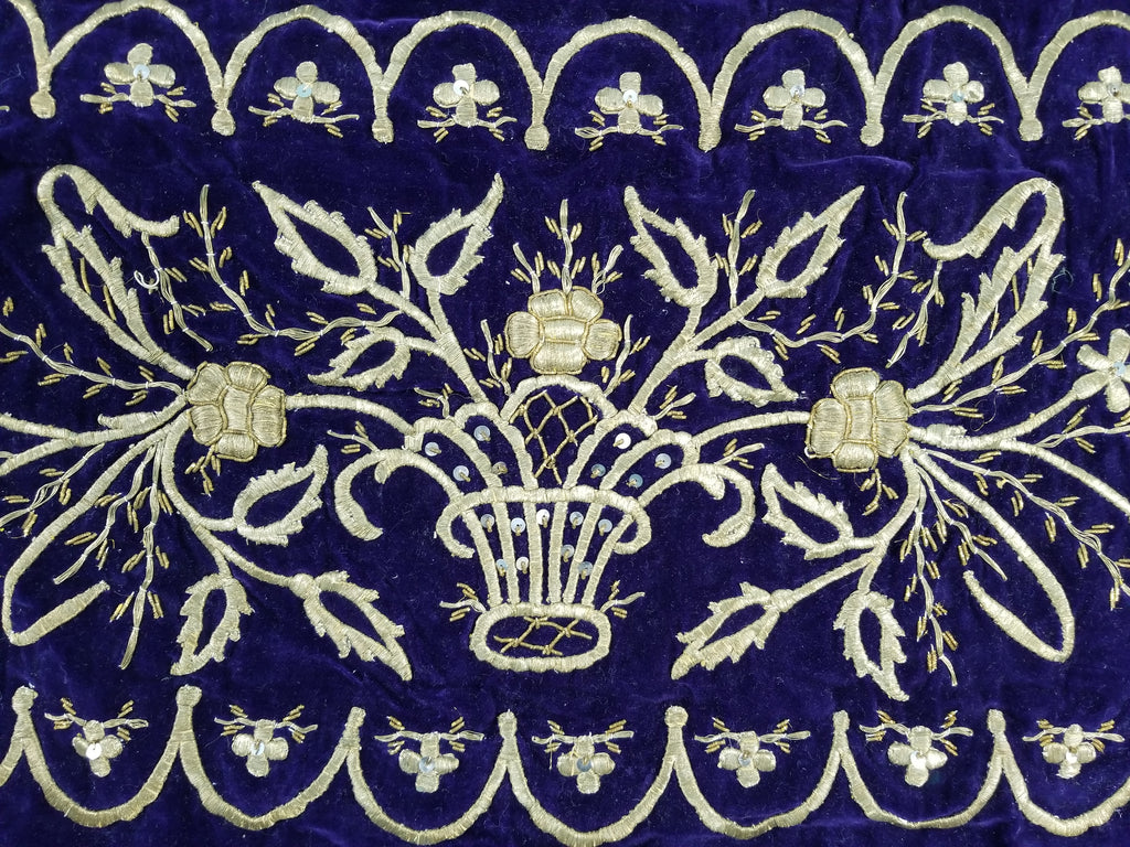 Antique Ottoman Floral Gold Metallic Embroidered Velvet Panel 69x39cms