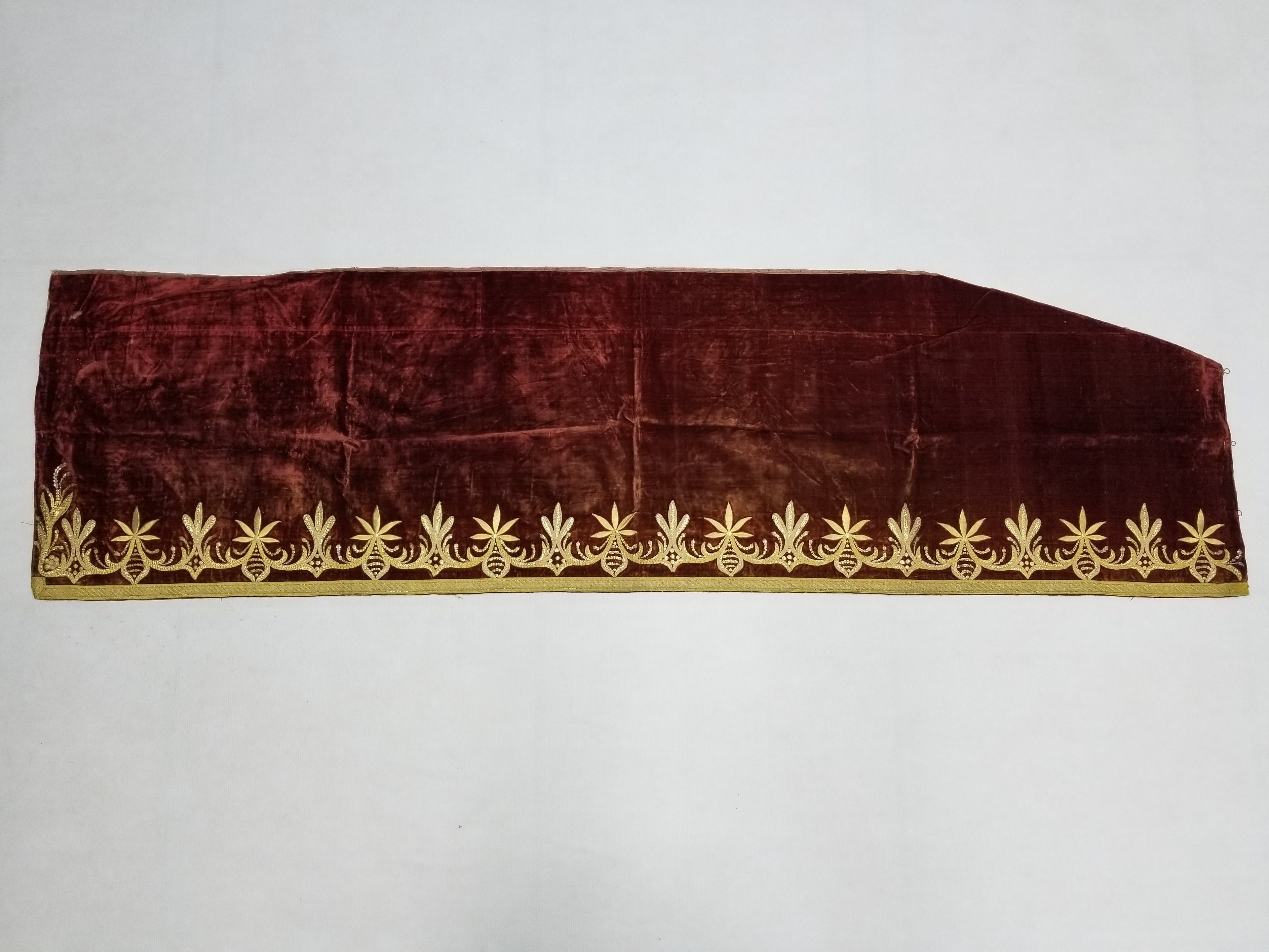 Antique Ottoman Gold Metallic Embroidered Velvet Wall Hanging 208x58cm