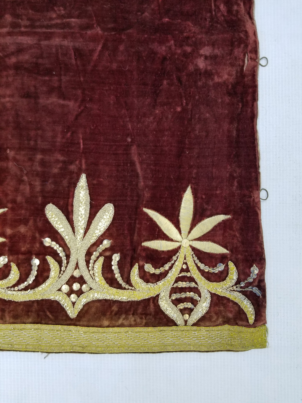 Antique Ottoman Gold Metallic Embroidered Velvet Wall Hanging 208x58cm