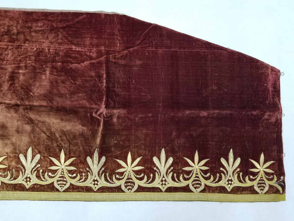 Antique Ottoman Gold Metallic Embroidered Velvet Wall Hanging 208x58cm