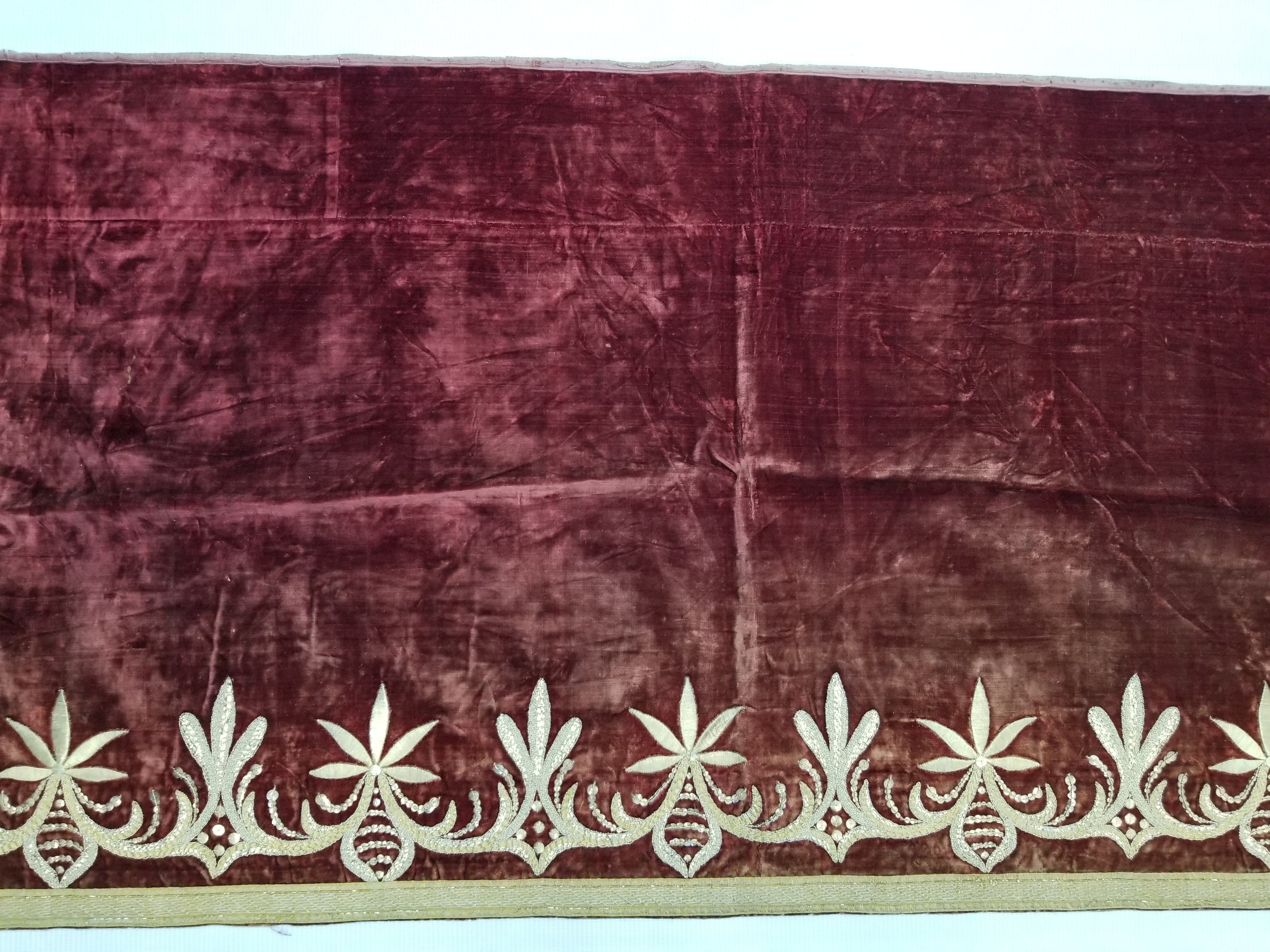 Antique Ottoman Gold Metallic Embroidered Velvet Wall Hanging 208x58cm