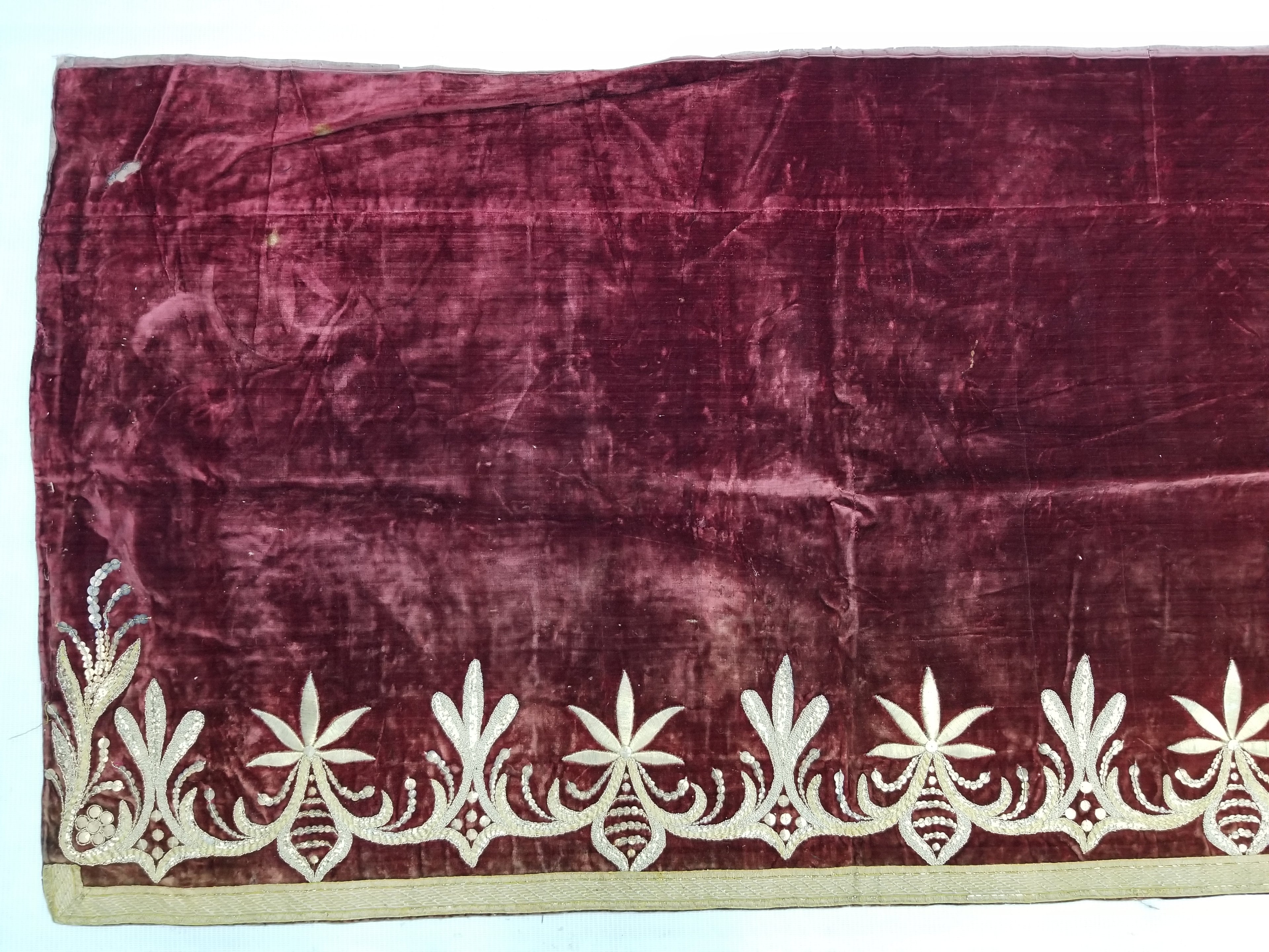 Antique Ottoman Gold Metallic Embroidered Velvet Wall Hanging 208x58cm