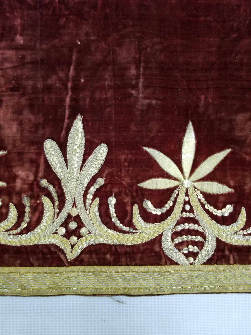 Antique Ottoman Gold Metallic Embroidered Velvet Wall Hanging 208x58cm