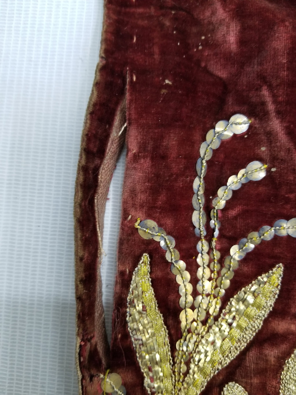 Antique Ottoman Gold Metallic Embroidered Velvet Wall Hanging 208x58cm