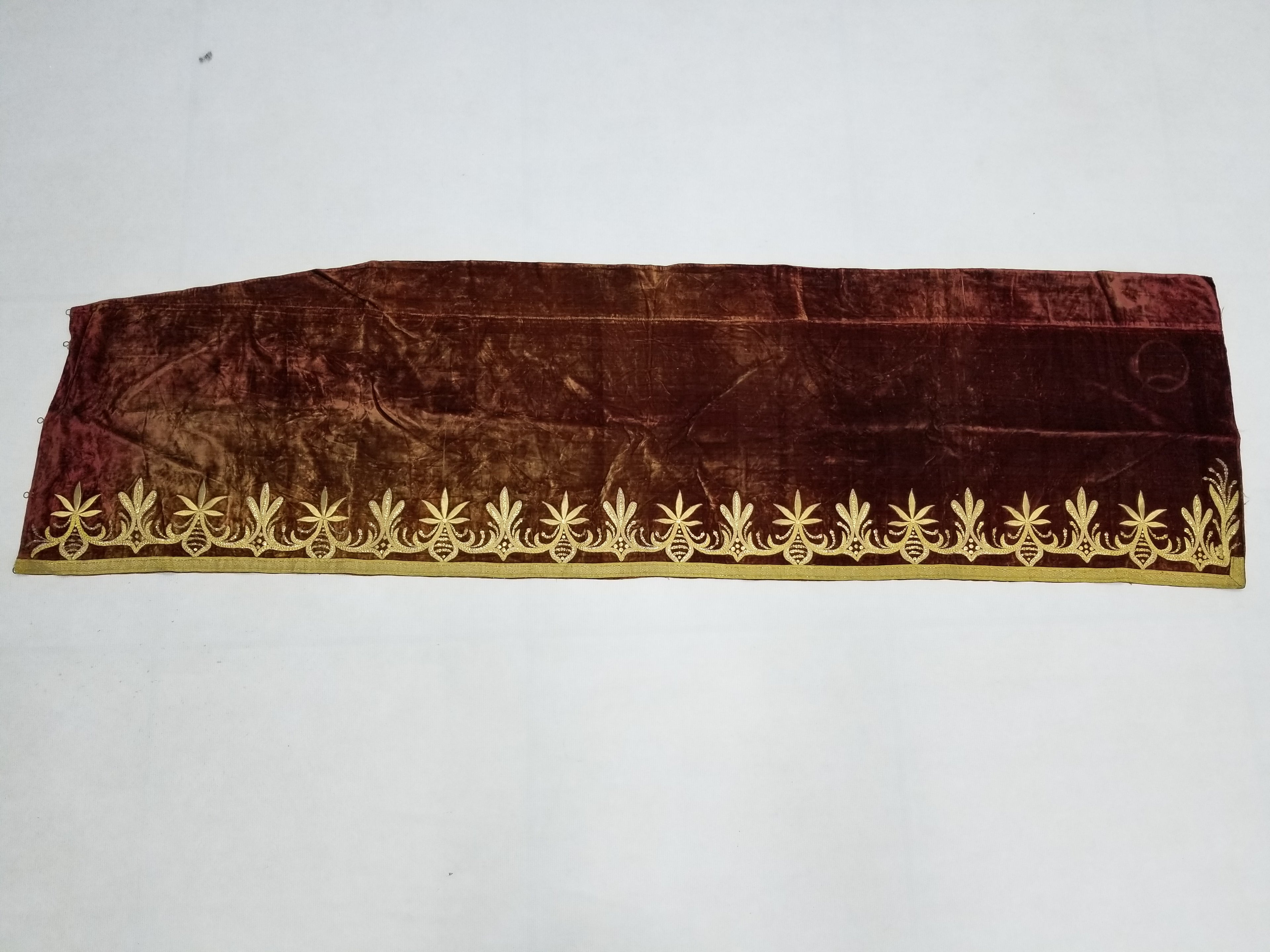 Antique Ottoman Gold Metallic Embroidered Velvet Wall Hanging 208x58cm
