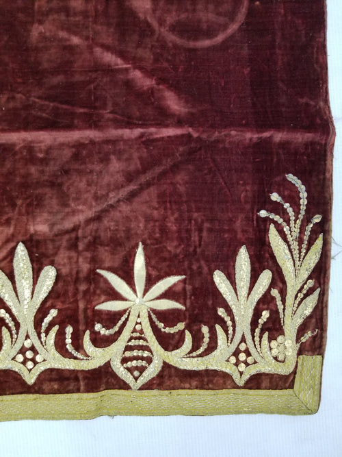 Antique Ottoman Gold Metallic Embroidered Velvet Wall Hanging 208x58cm