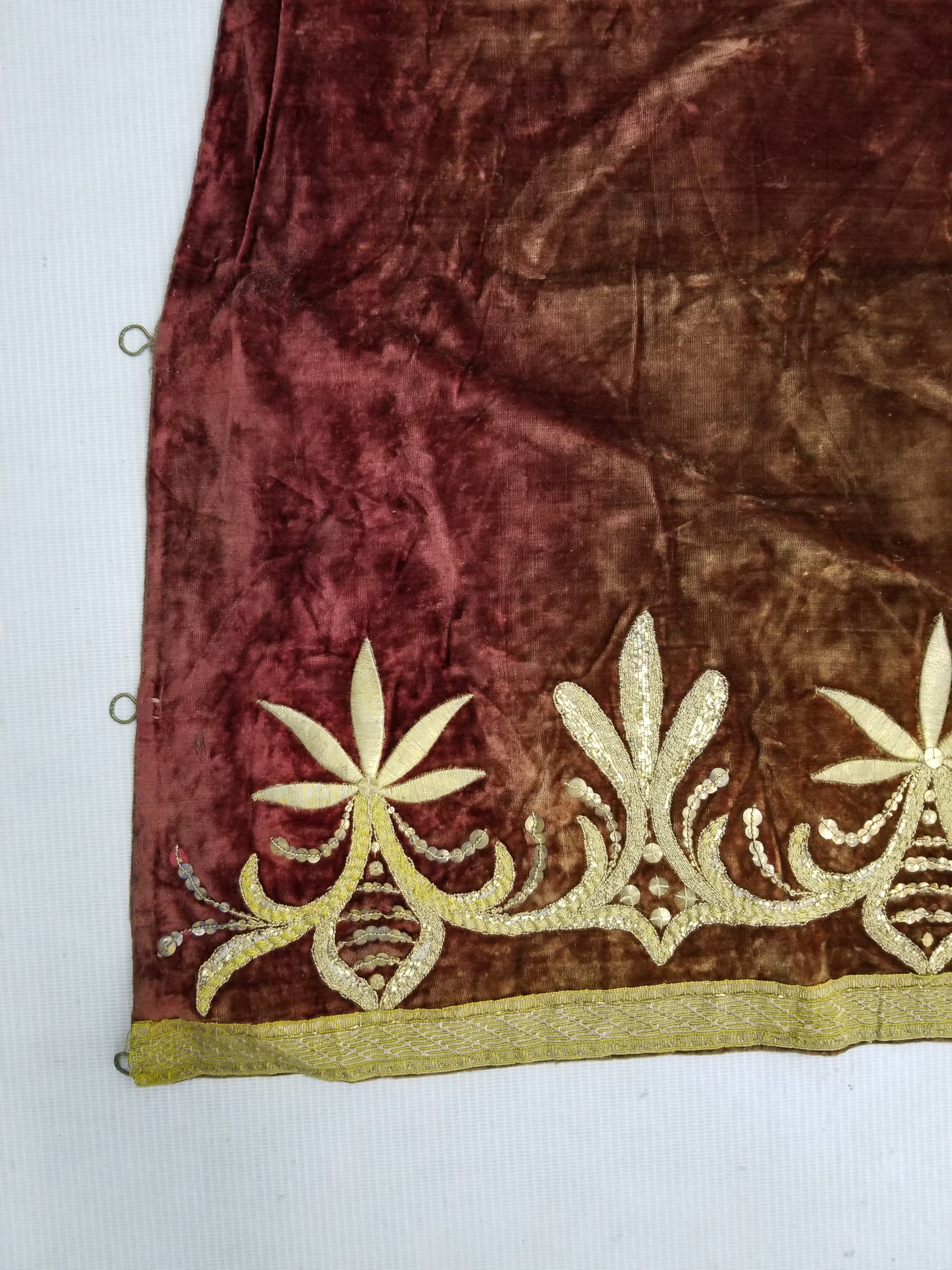 Antique Ottoman Gold Metallic Embroidered Velvet Wall Hanging 208x58cm
