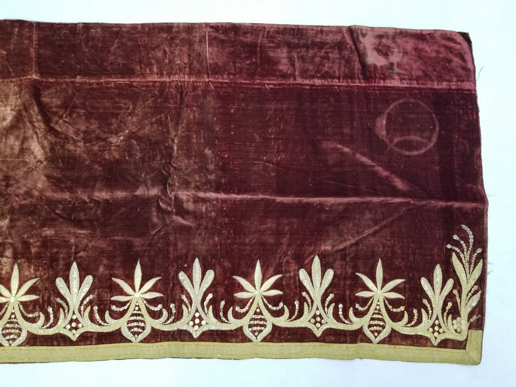 Antique Ottoman Gold Metallic Embroidered Velvet Wall Hanging 208x58cm