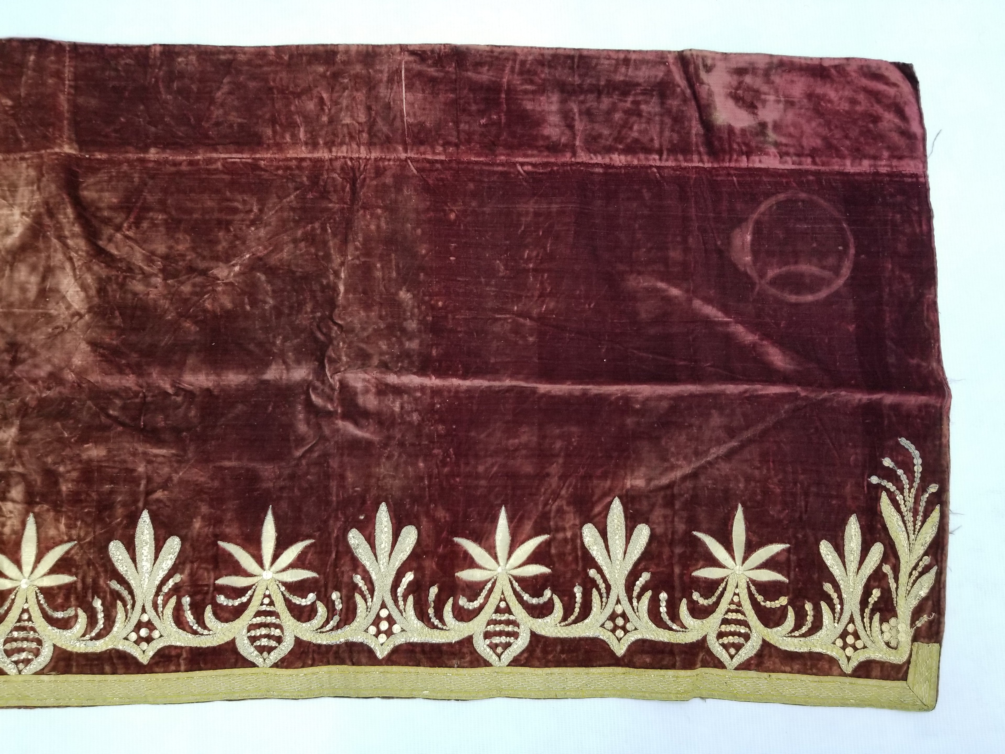 Antique Ottoman Gold Metallic Embroidered Velvet Wall Hanging 208x58cm