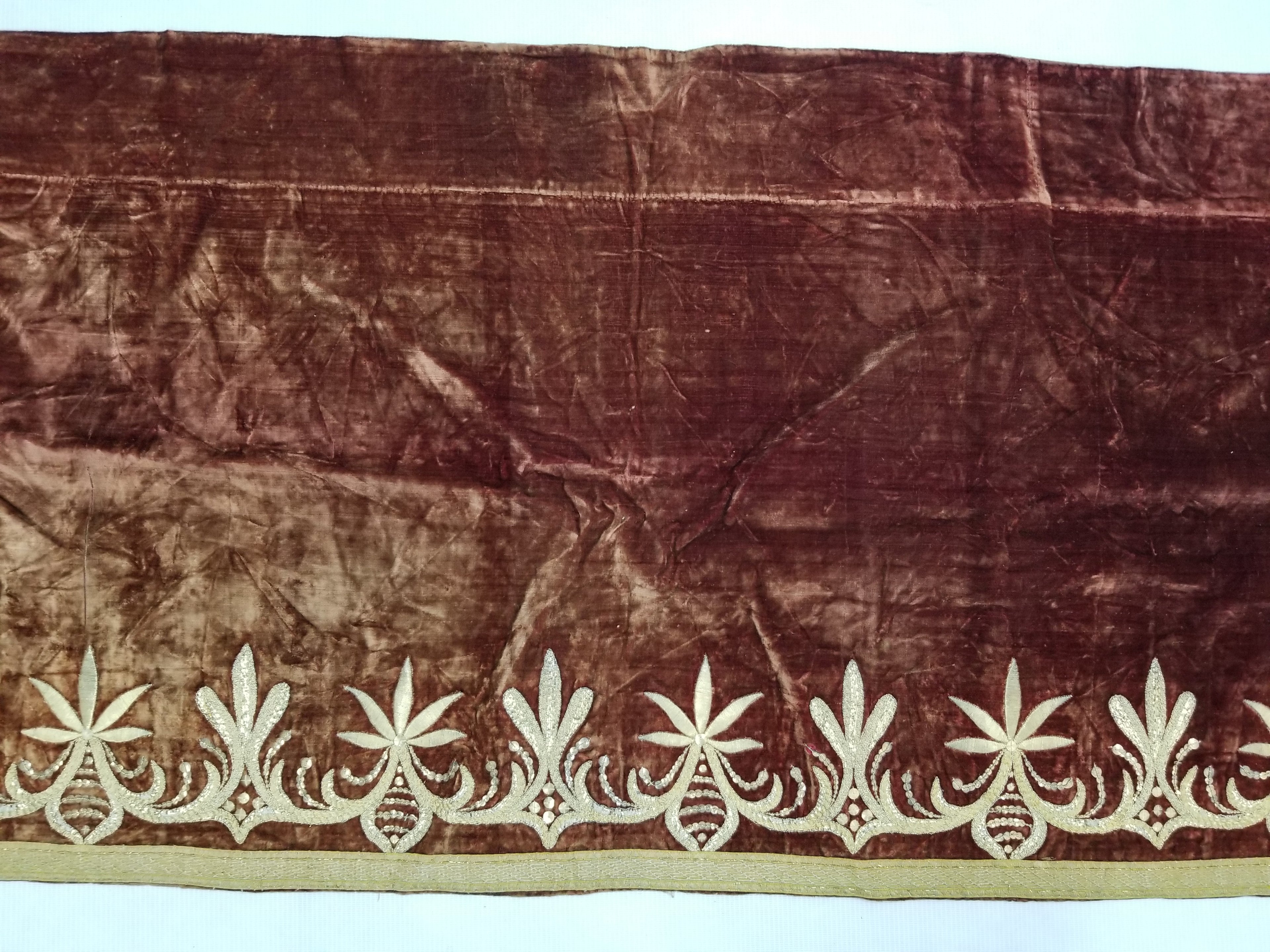 Antique Ottoman Gold Metallic Embroidered Velvet Wall Hanging 208x58cm