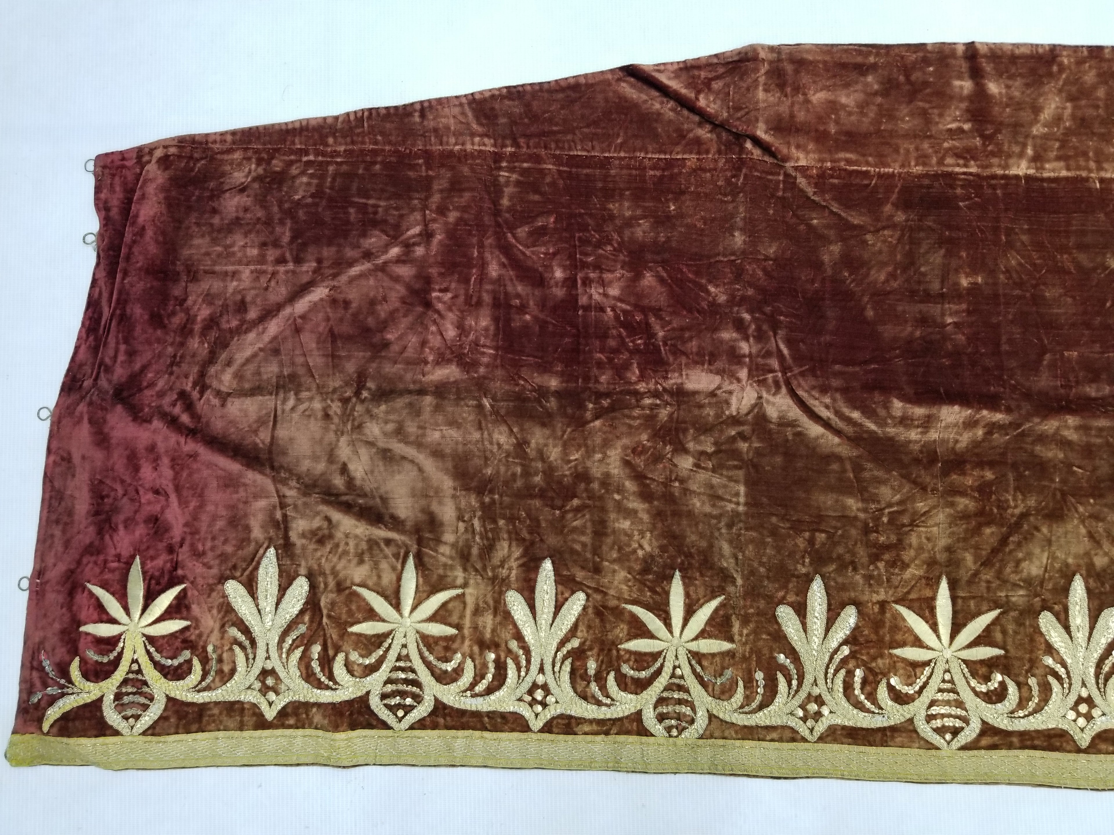 Antique Ottoman Gold Metallic Embroidered Velvet Wall Hanging 208x58cm