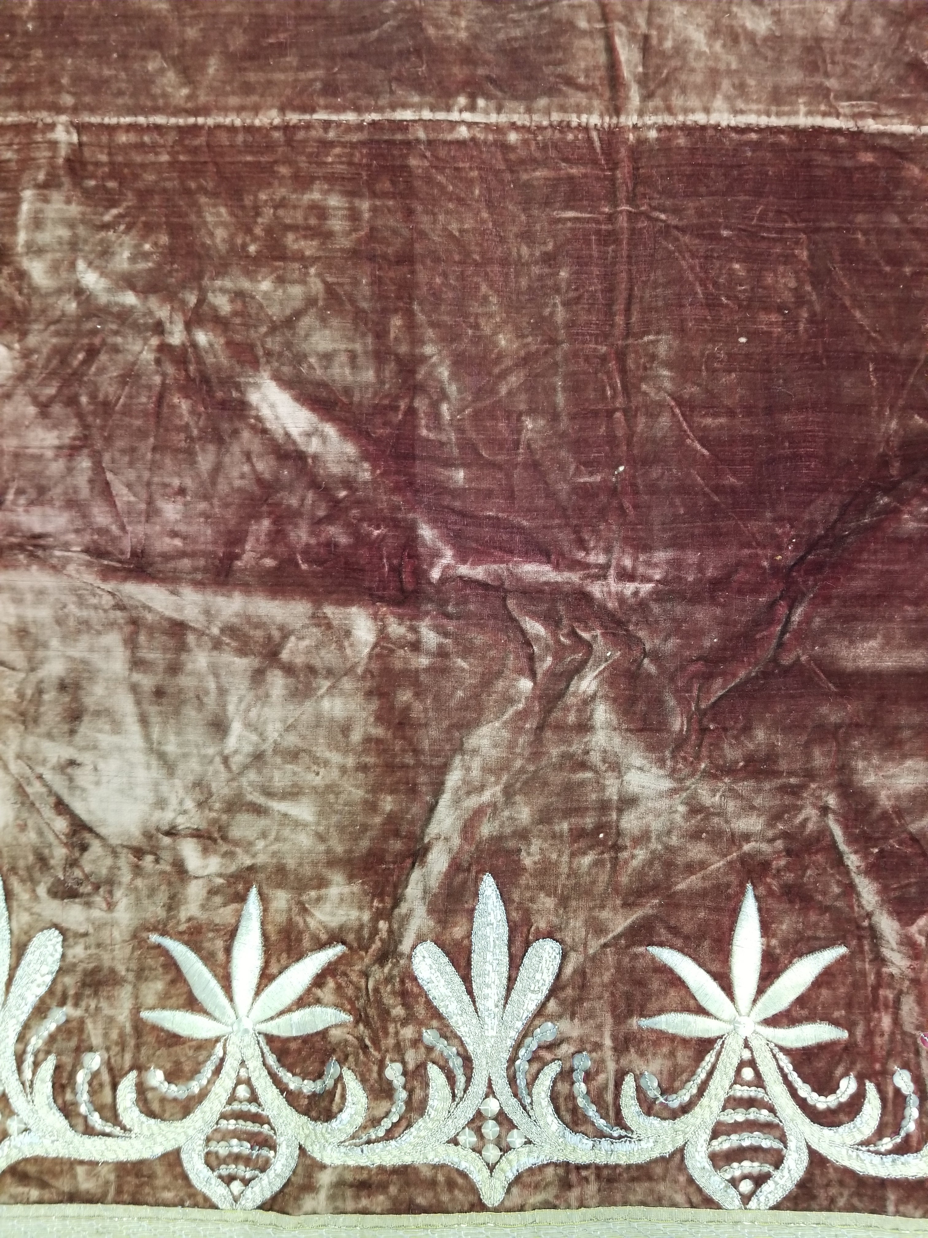 Antique Ottoman Gold Metallic Embroidered Velvet Wall Hanging 208x58cm