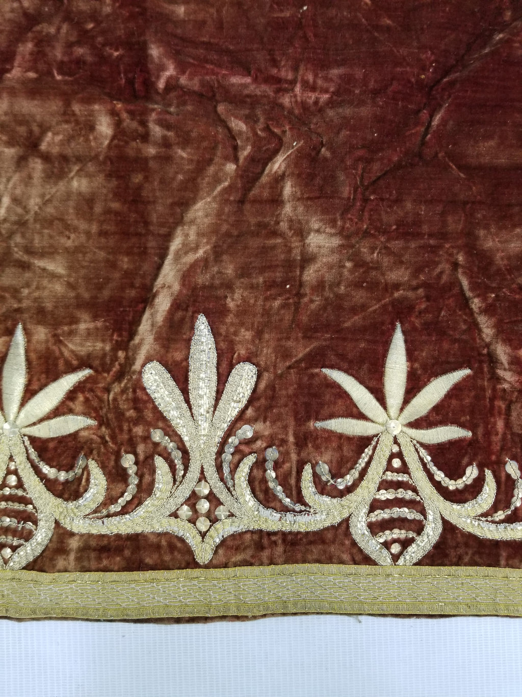 Antique Ottoman Gold Metallic Embroidered Velvet Wall Hanging 208x58cm