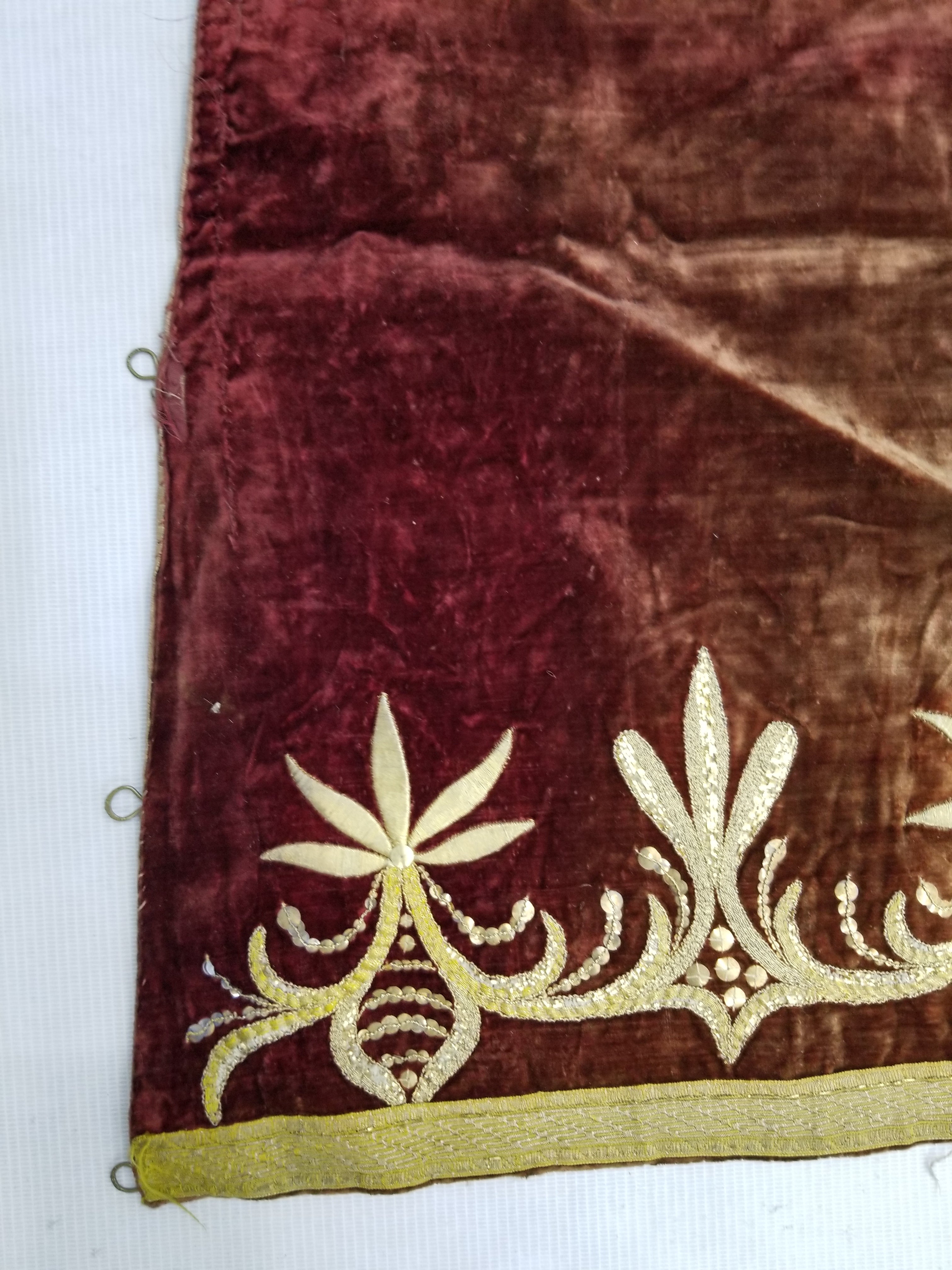 Antique Ottoman Gold Metallic Embroidered Velvet Wall Hanging 208x58cm
