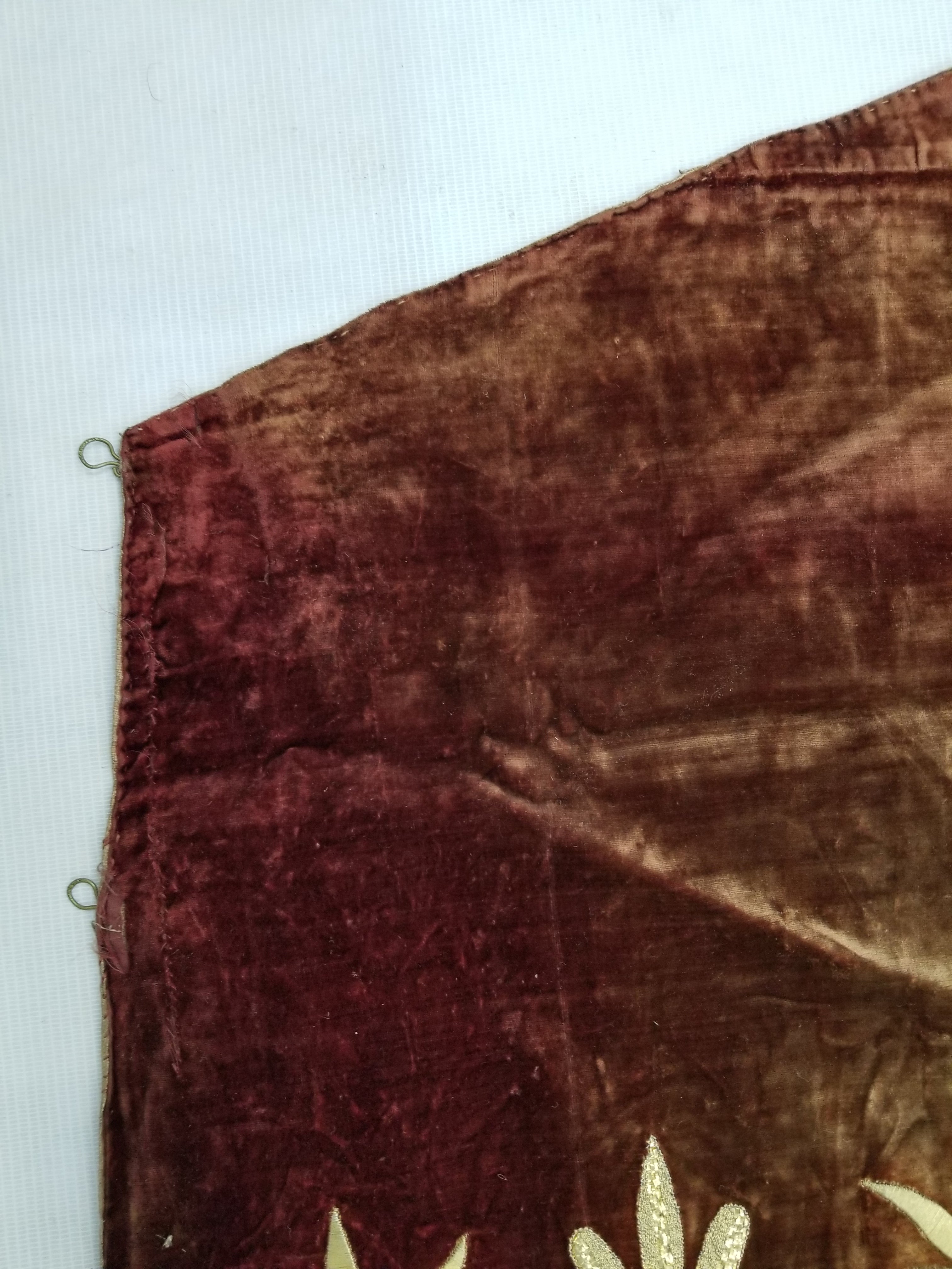 Antique Ottoman Gold Metallic Embroidered Velvet Wall Hanging 208x58cm