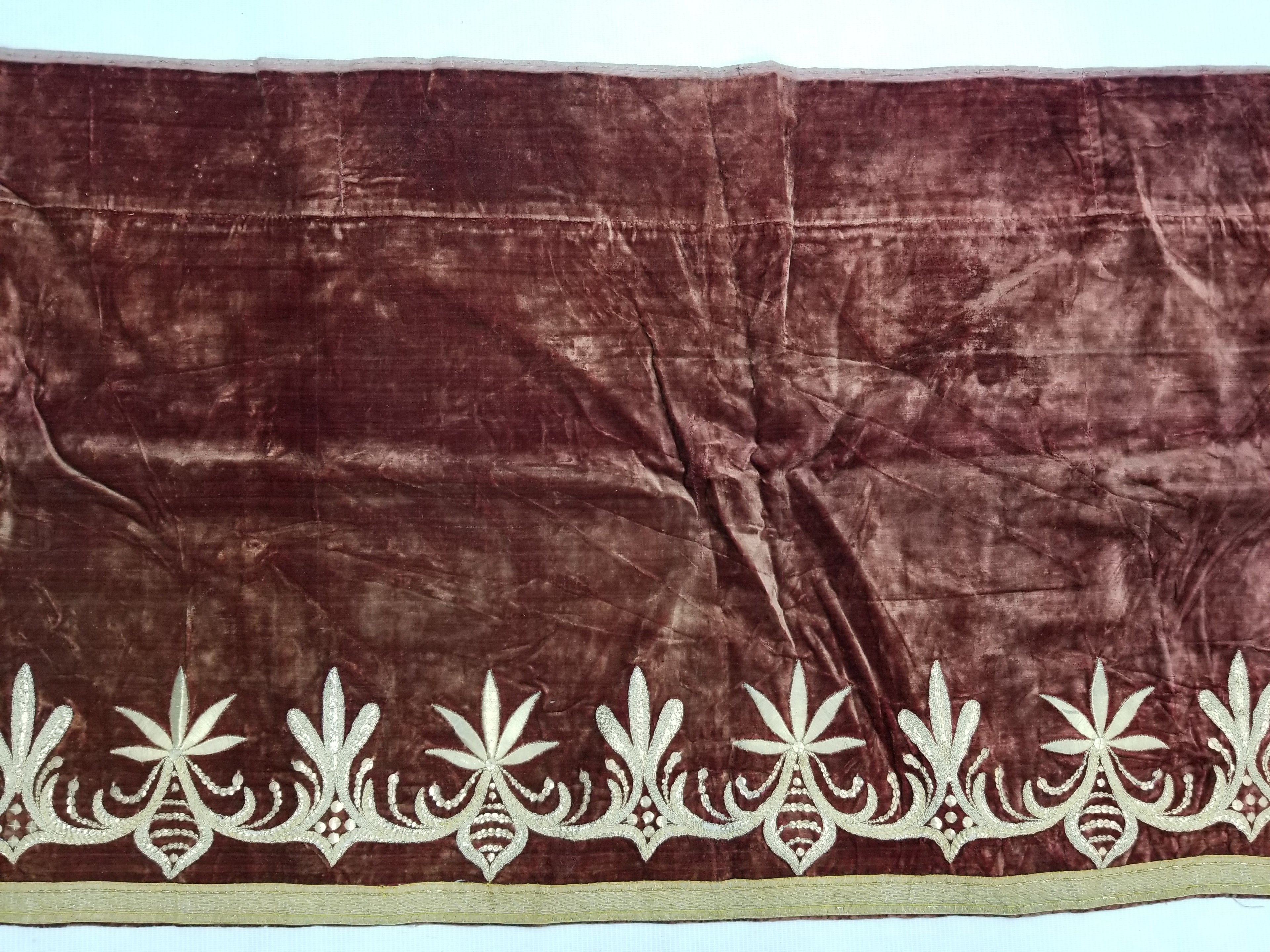 Antique Ottoman Gold Metallic Embroidered Velvet Wall Hanging 208x58cm