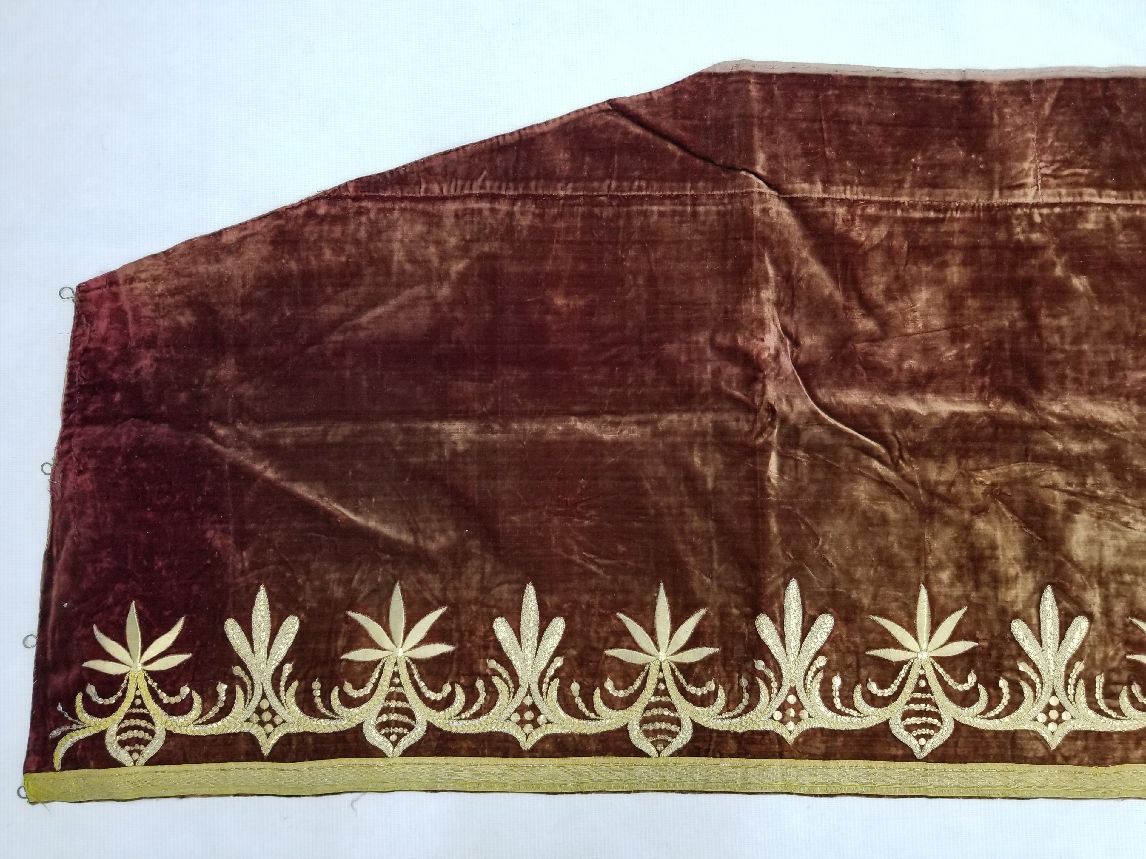Antique Ottoman Gold Metallic Embroidered Velvet Wall Hanging 208x58cm