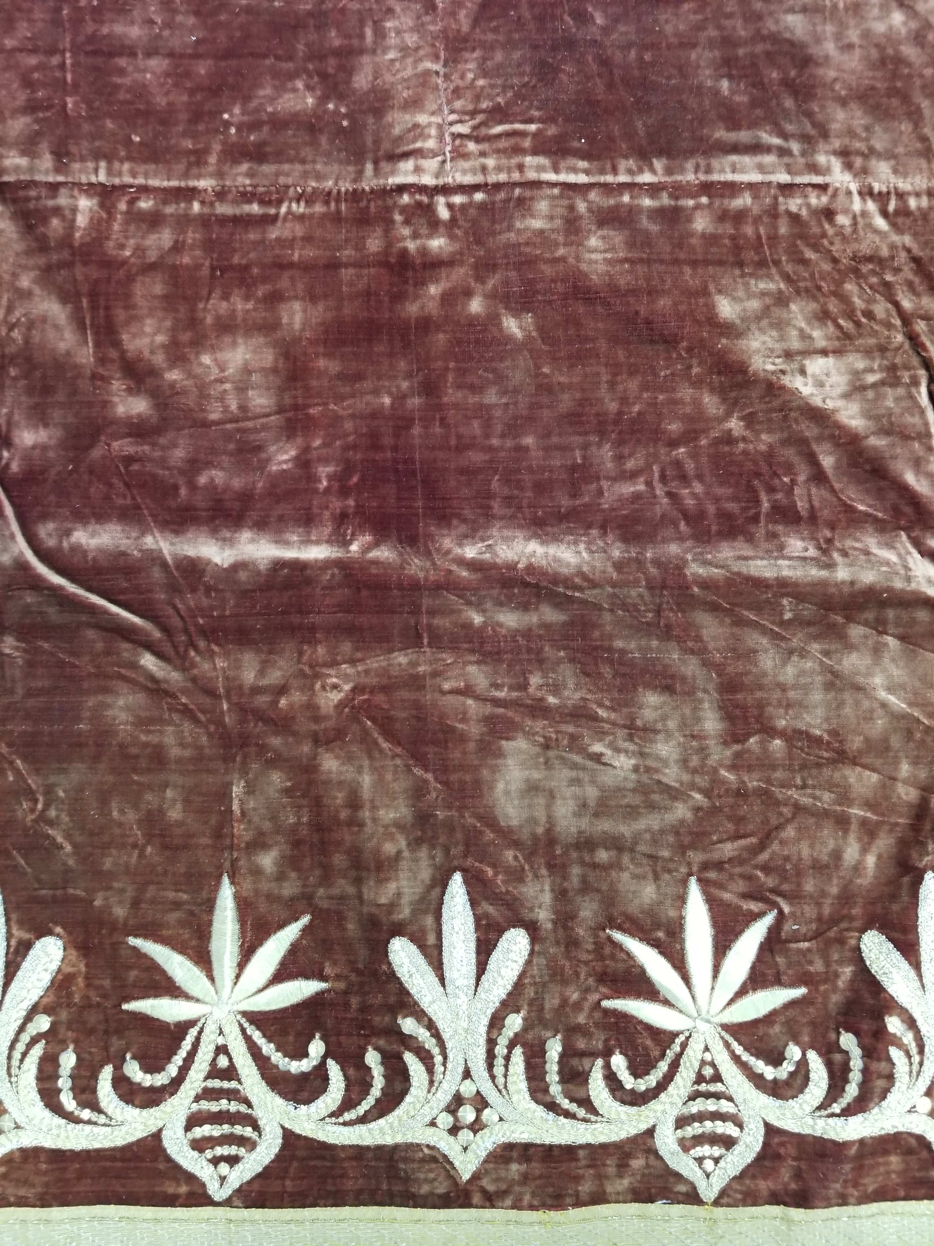 Antique Ottoman Gold Metallic Embroidered Velvet Wall Hanging 208x58cm